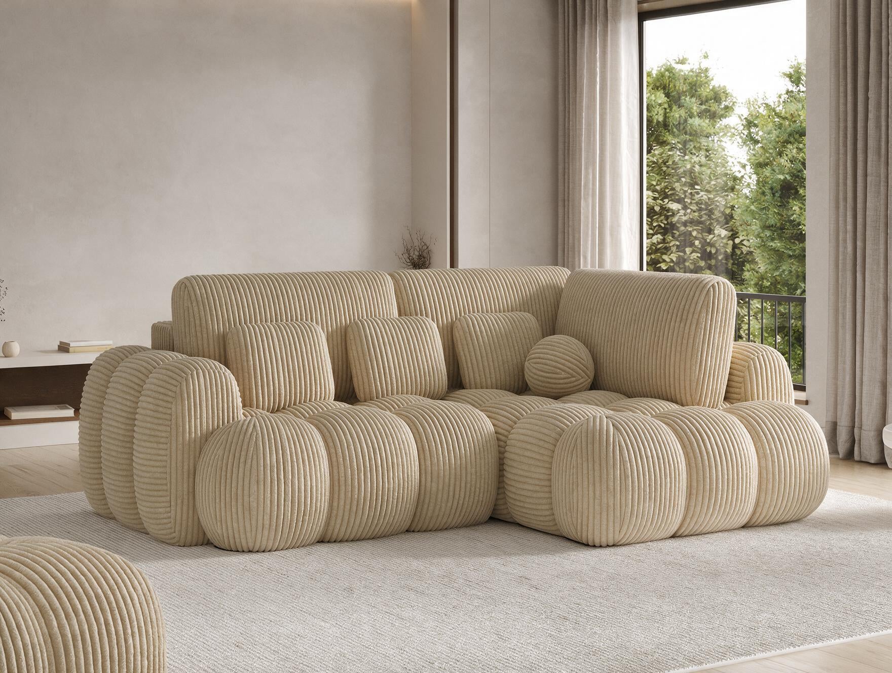 Canapé d'angle convertible design AUBER avec coffre de rangement - Velours côtelé épais camel - vue 6