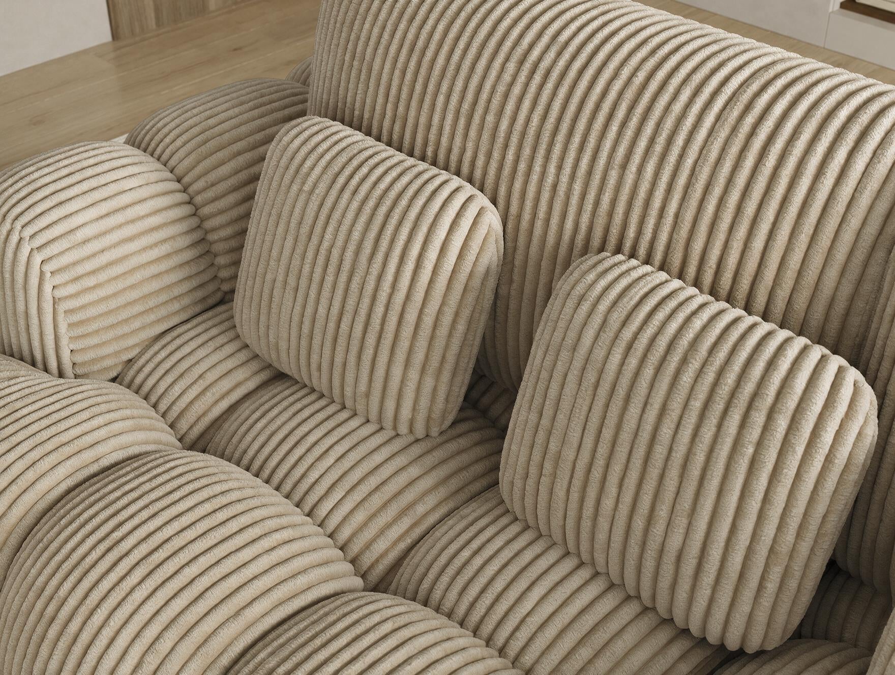 Canapé d'angle convertible design AUBER avec coffre de rangement - Velours côtelé épais camel - vue 7