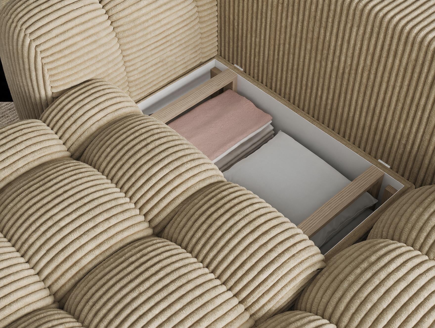 Canapé d'angle convertible design AUBER avec coffre de rangement - Velours côtelé épais camel - vue 9