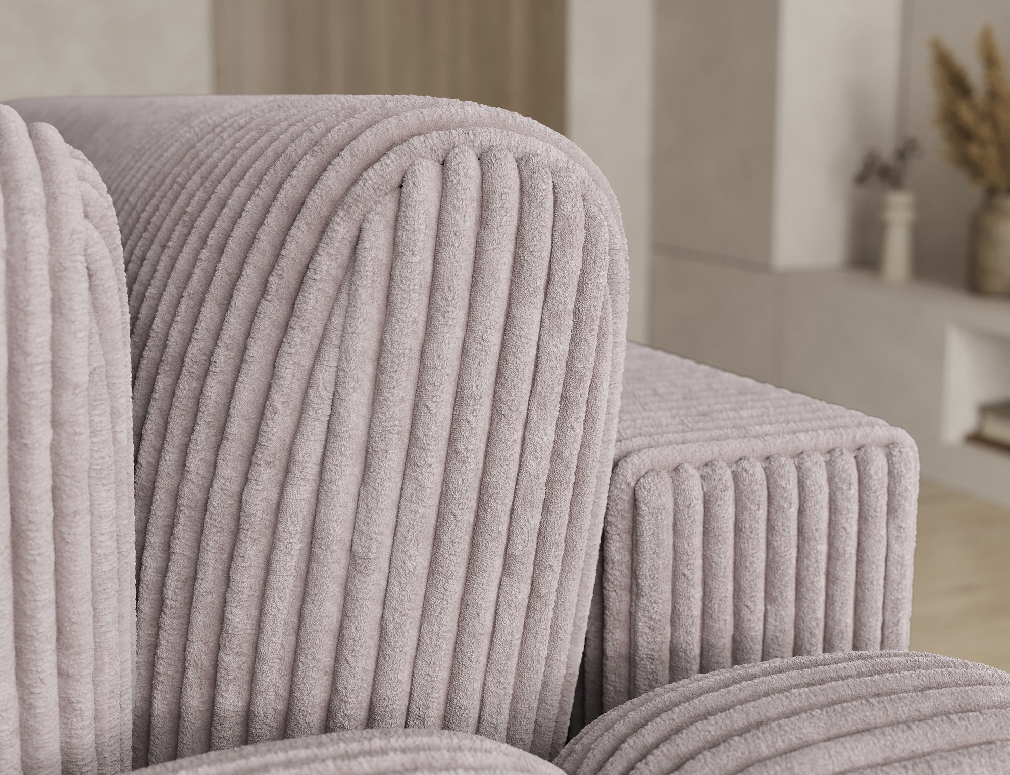 Canapé d'angle convertible design AUBER avec coffre de rangement - Velours côtelé épais gris clair - vue 13