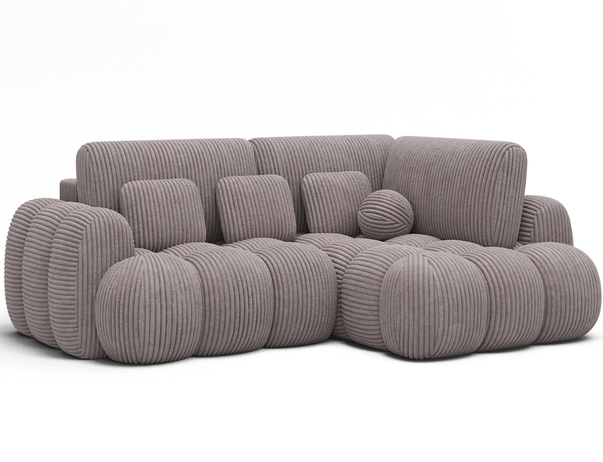 Canapé d'angle convertible design AUBER avec coffre de rangement - Velours côtelé épais gris clair - vue 4