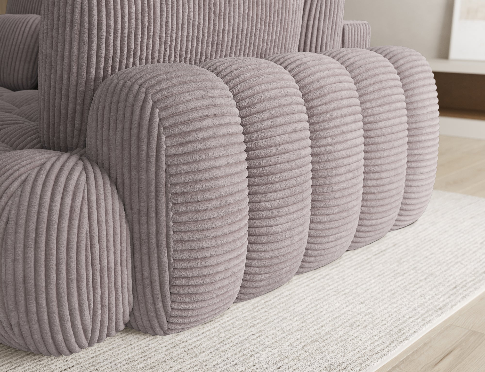 Canapé d'angle convertible design AUBER avec coffre de rangement - Velours côtelé épais gris clair - vue 8