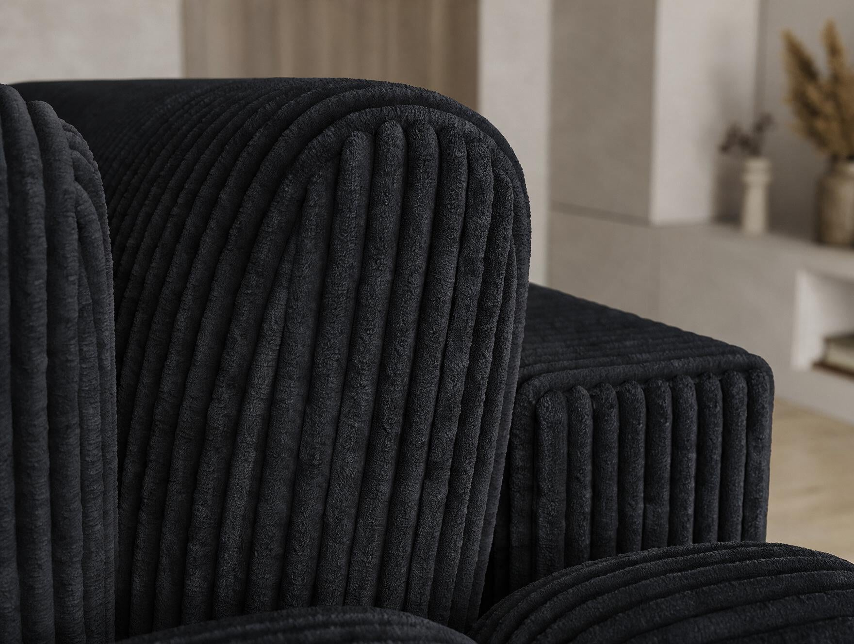 Canapé d'angle convertible design AUBER avec coffre de rangement - Velours côtelé épais noir - vue 13