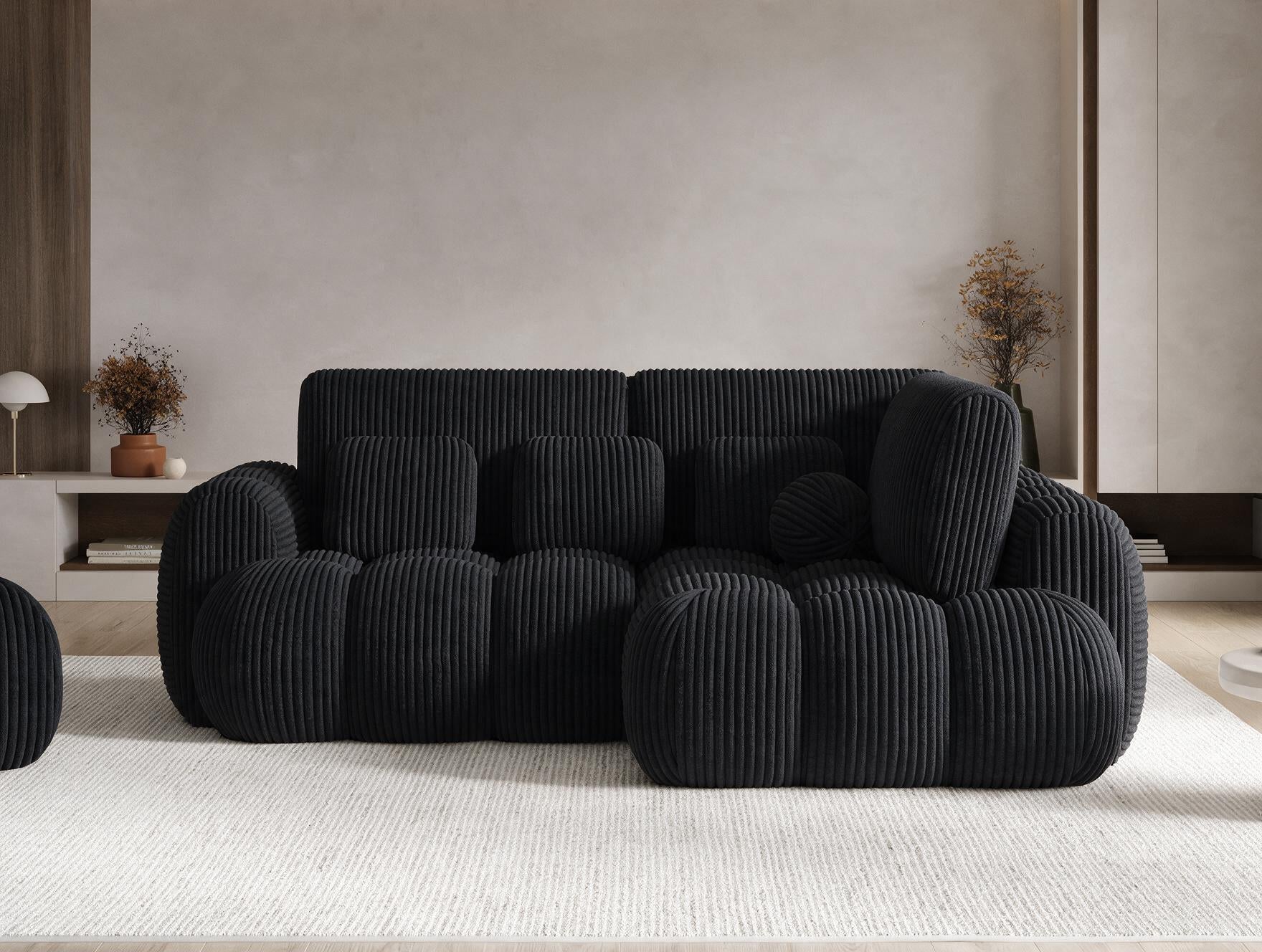 Canapé d'angle convertible design AUBER avec coffre de rangement - Velours côtelé épais noir - vue 3