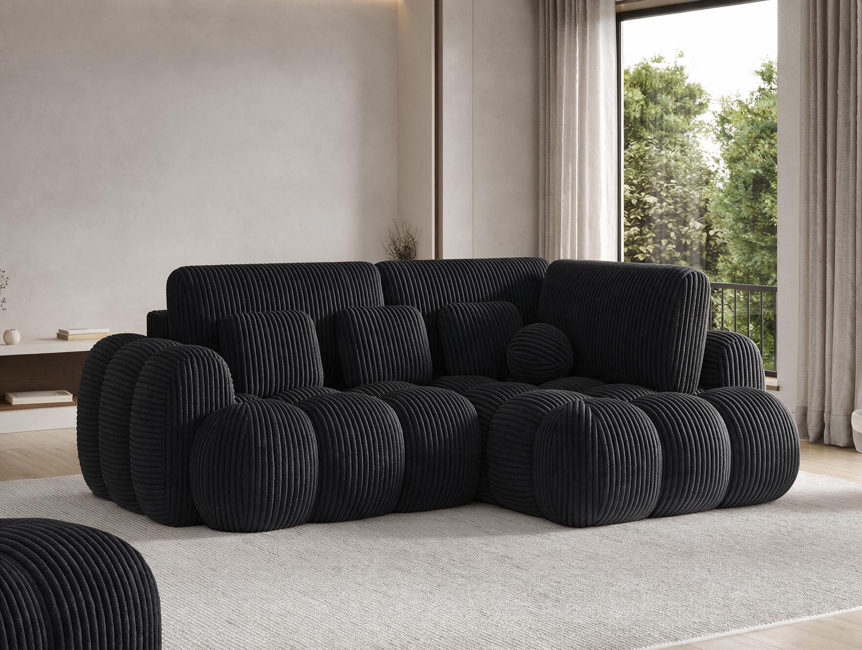 Canapé d'angle convertible design AUBER avec coffre de rangement - Velours côtelé épais noir - vue 6