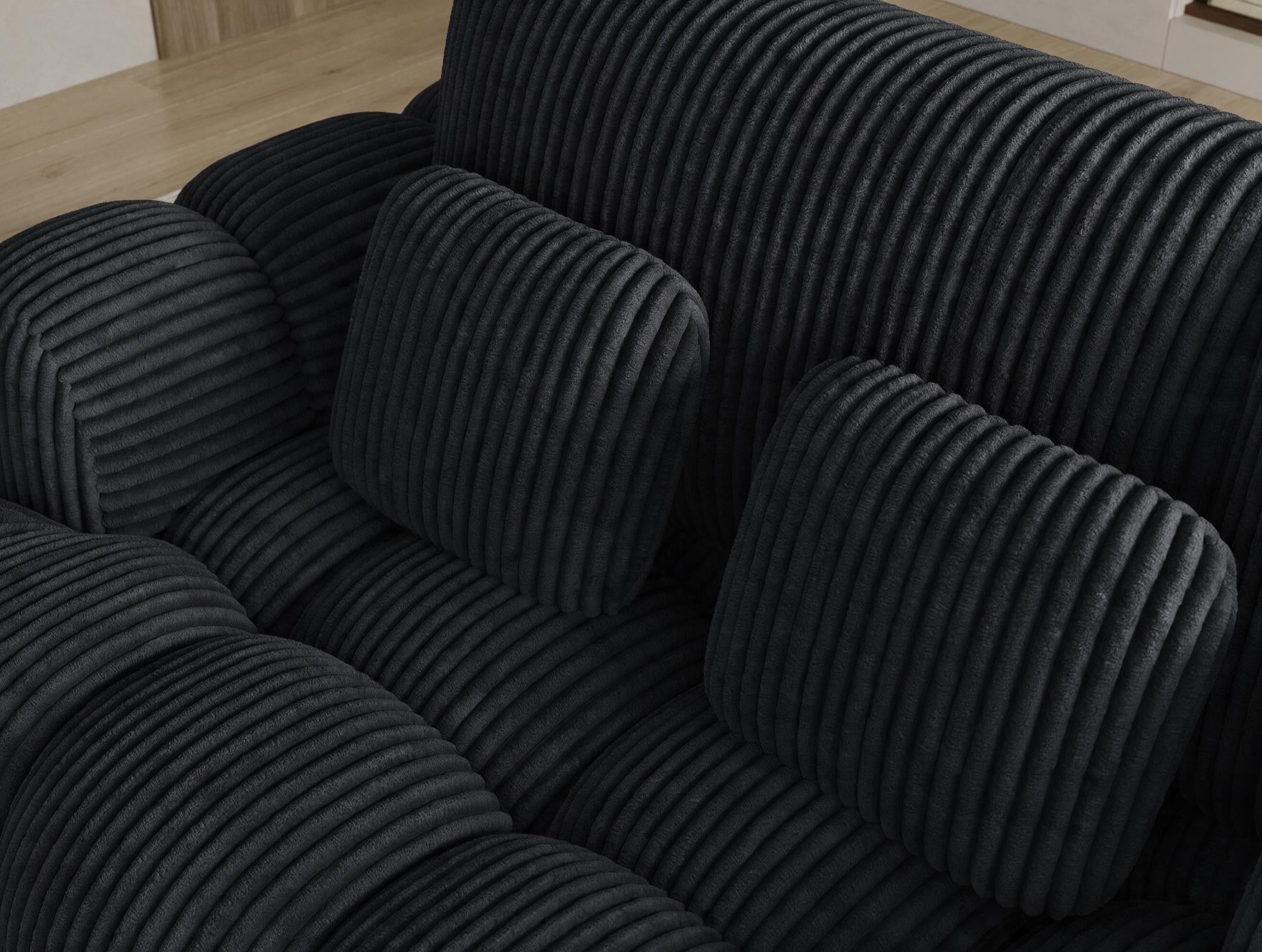 Canapé d'angle convertible design AUBER avec coffre de rangement - Velours côtelé épais noir - vue 7
