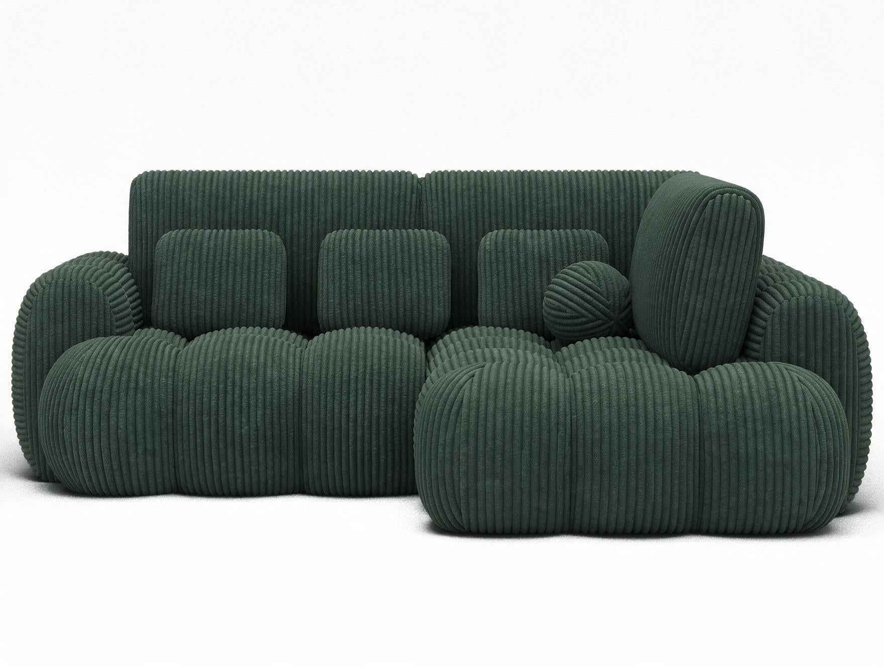 Canapé d'angle convertible design AUBER avec coffre de rangement - Velours côtelé épais vert - vue 1