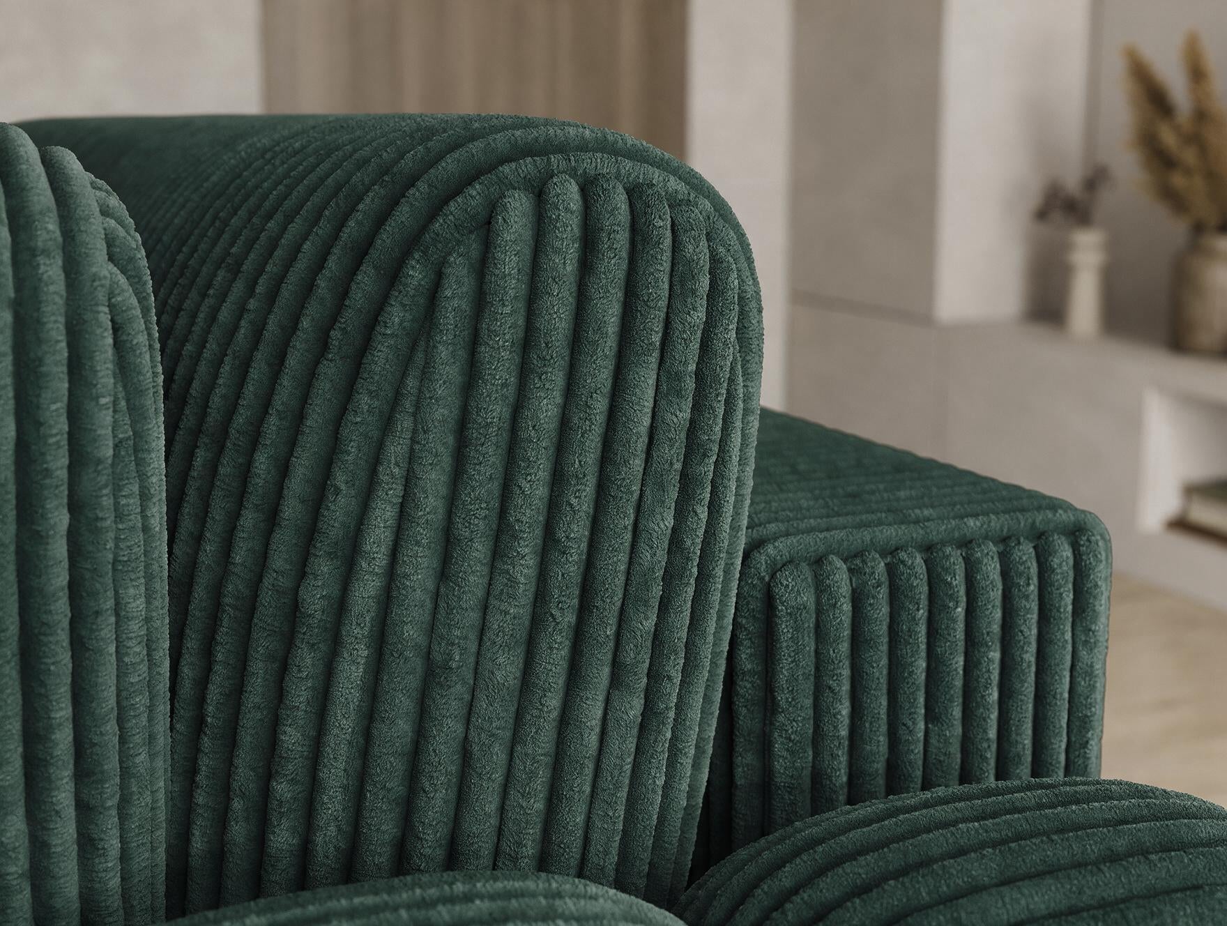 Canapé d'angle convertible design AUBER avec coffre de rangement - Velours côtelé épais vert - vue 13