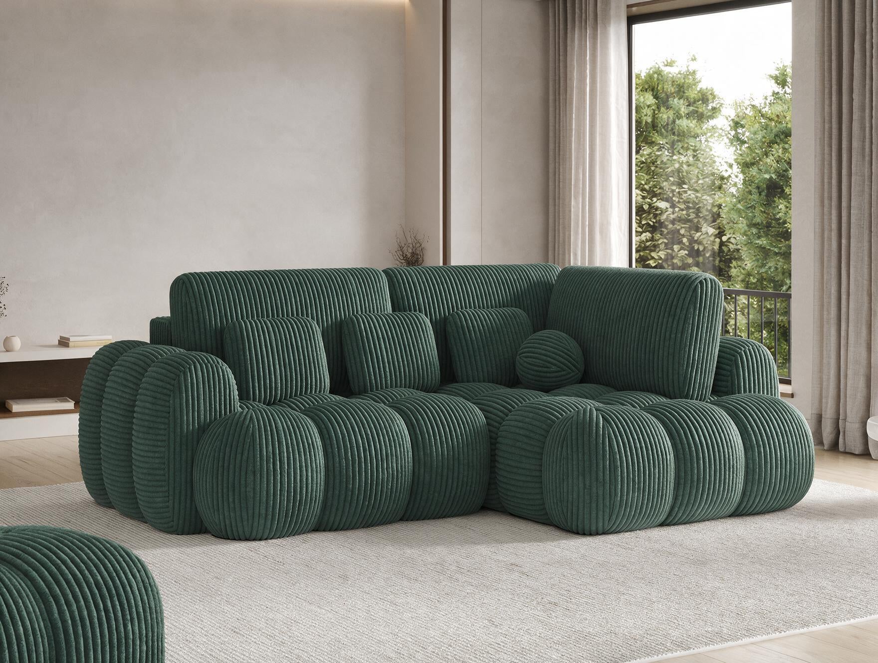 Canapé d'angle convertible design AUBER avec coffre de rangement - Velours côtelé épais vert - vue 6