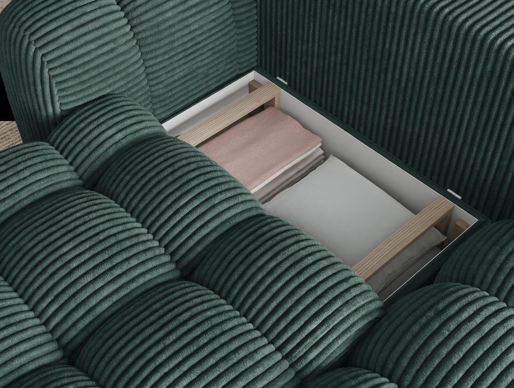 Canapé d'angle convertible design AUBER avec coffre de rangement - Velours côtelé épais vert - vue 9