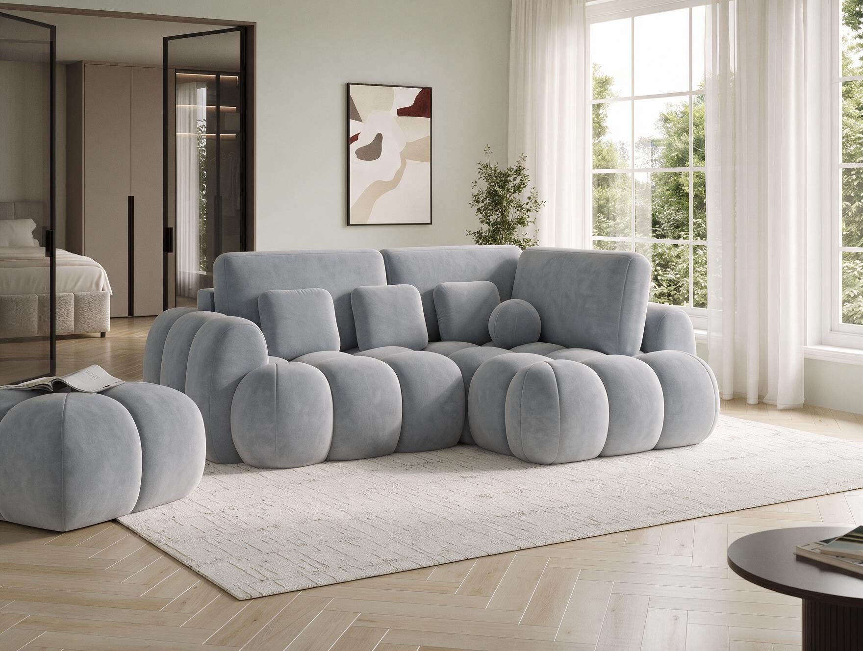 Canapé d'angle convertible design AUBER avec coffre de rangement - Velours gris clair - vue 5