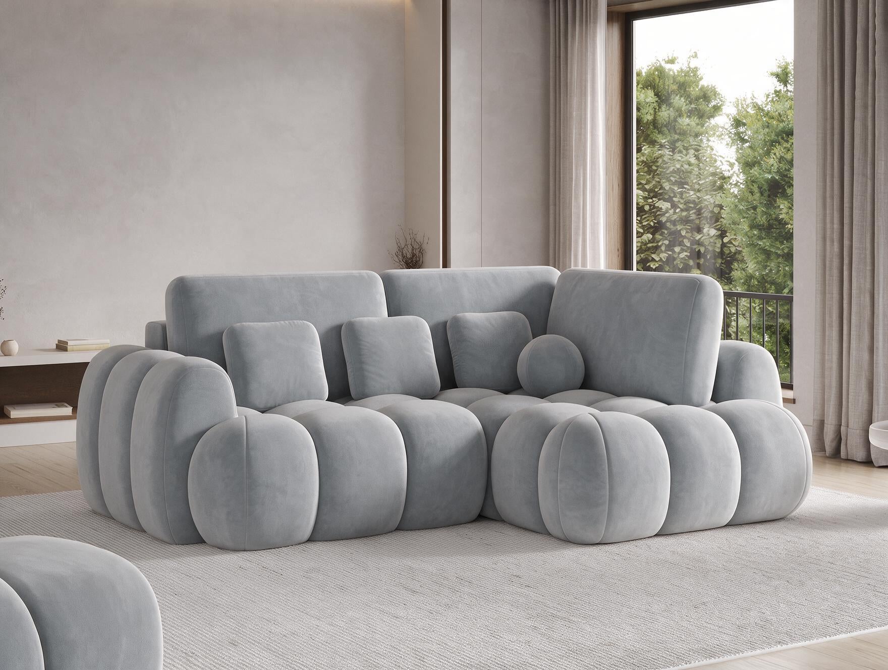 Canapé d'angle convertible design AUBER avec coffre de rangement - Velours gris clair - vue 6
