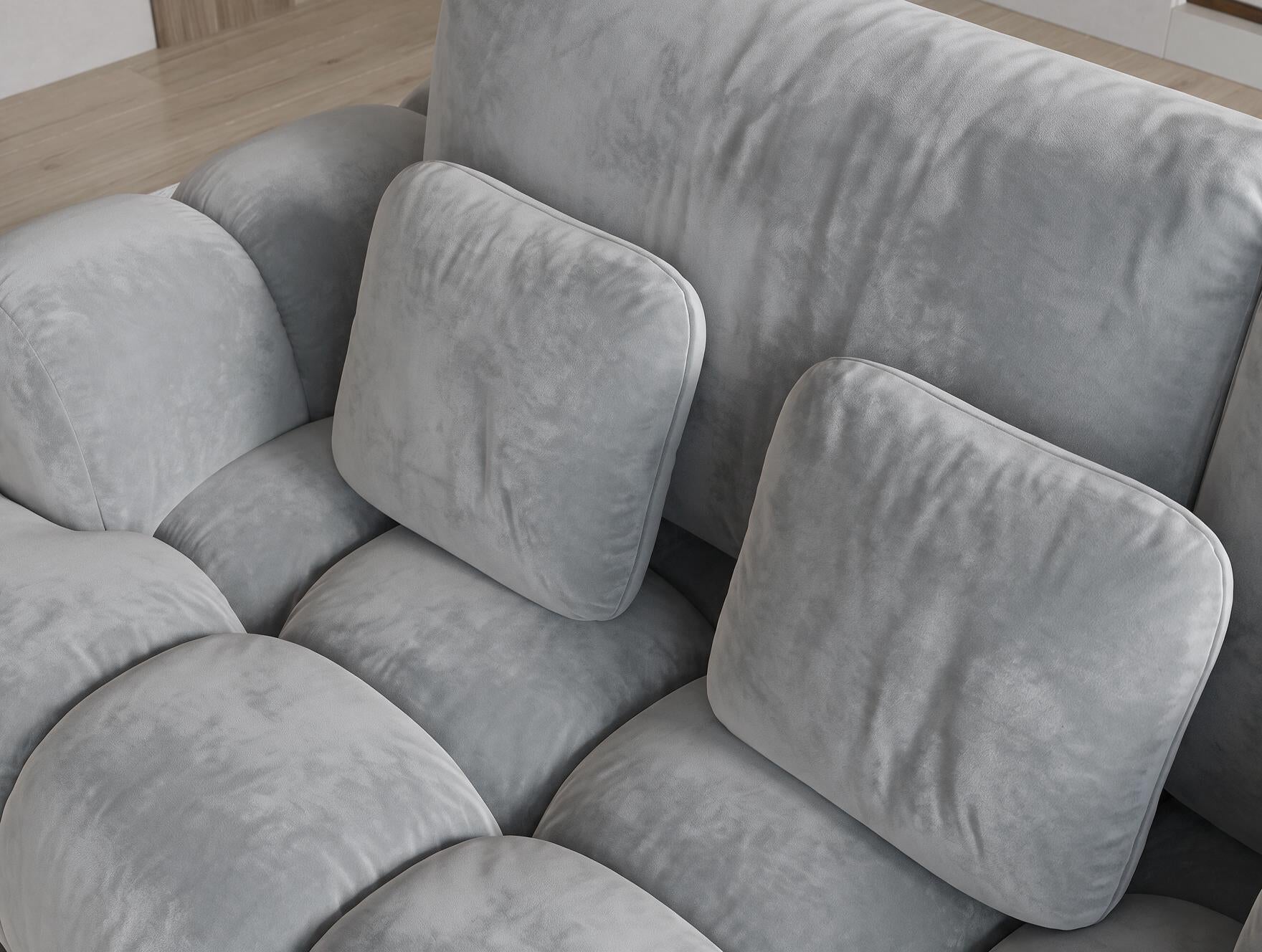 Canapé d'angle convertible design AUBER avec coffre de rangement - Velours gris clair - vue 7