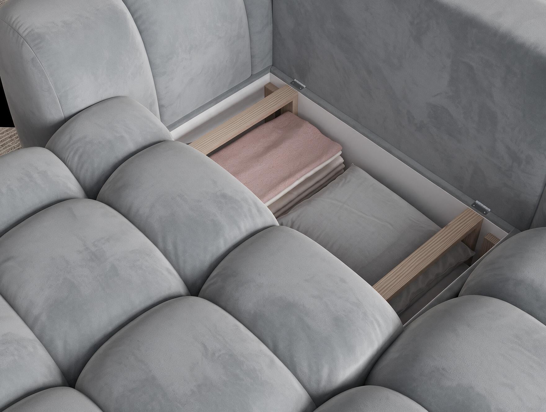 Canapé d'angle convertible design AUBER avec coffre de rangement - Velours gris clair - vue 9