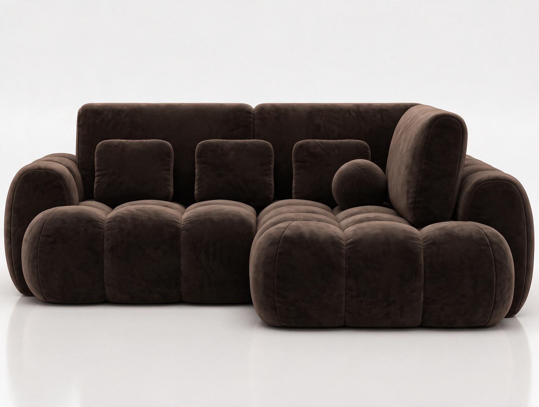 Canapé d'angle convertible design AUBER avec coffre de rangement - Velours marron foncé - vue 1