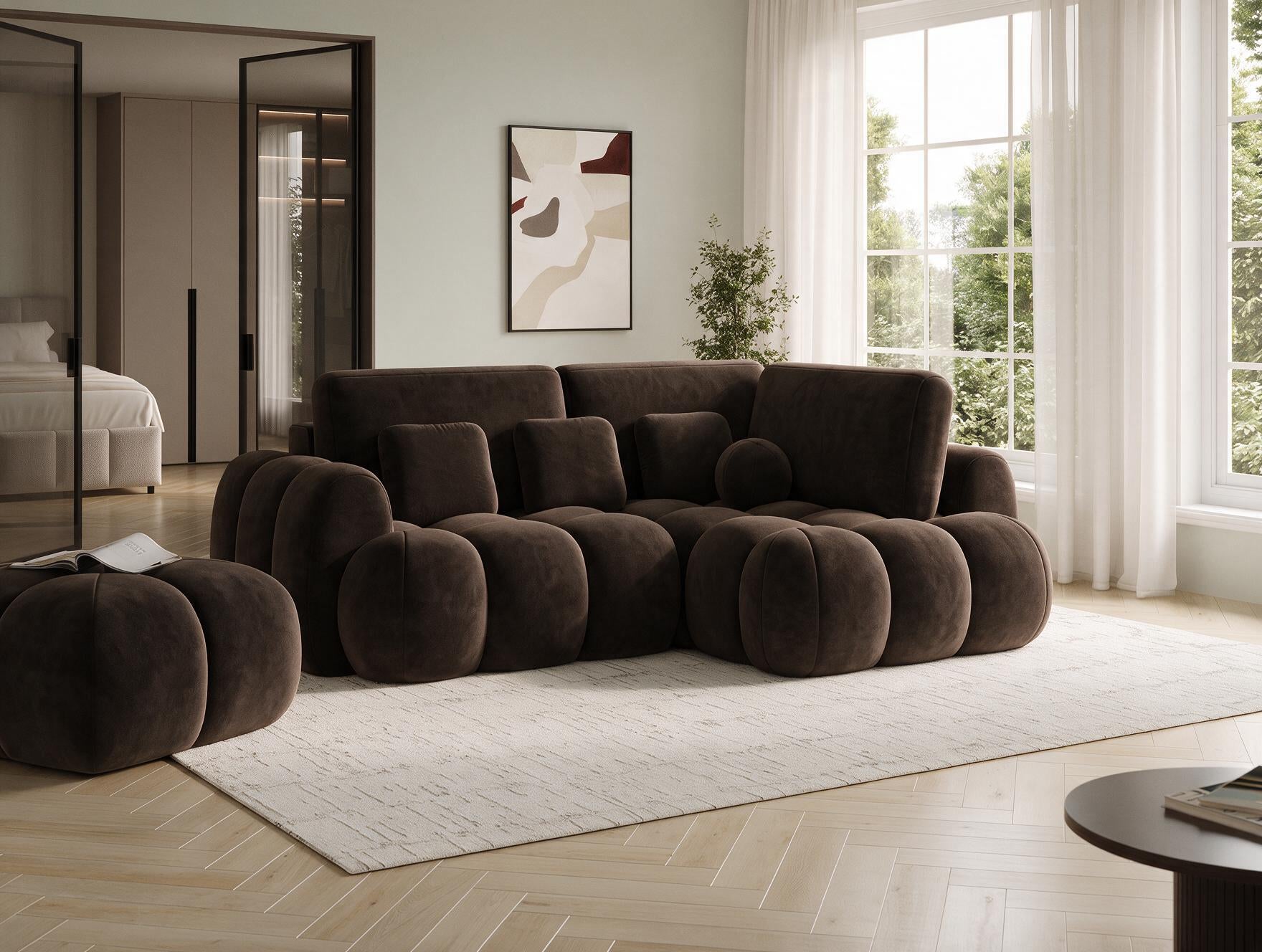 Canapé d'angle convertible design AUBER avec coffre de rangement - Velours marron foncé - vue 5
