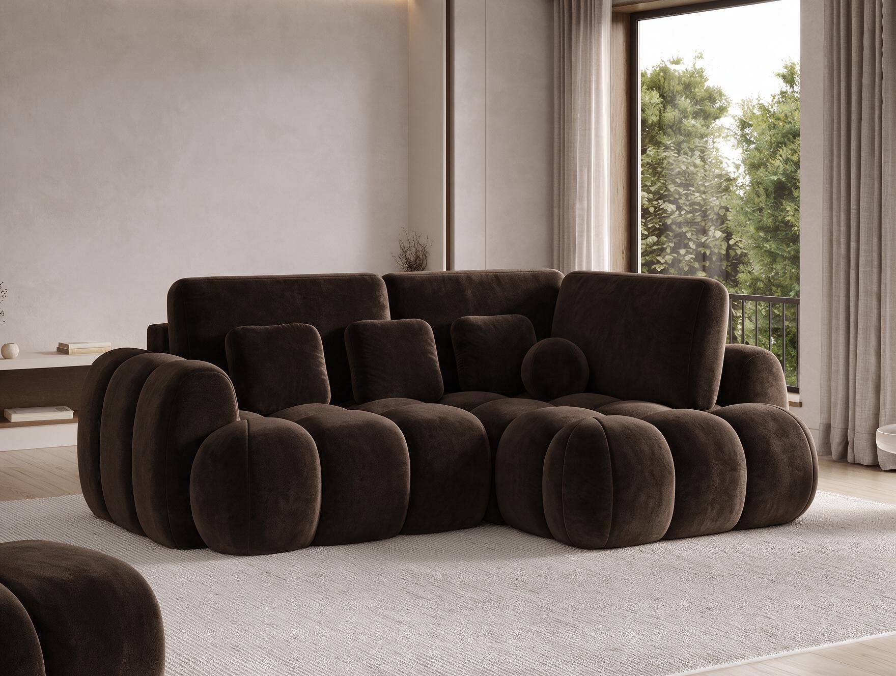 Canapé d'angle convertible design AUBER avec coffre de rangement - Velours marron foncé - vue 6
