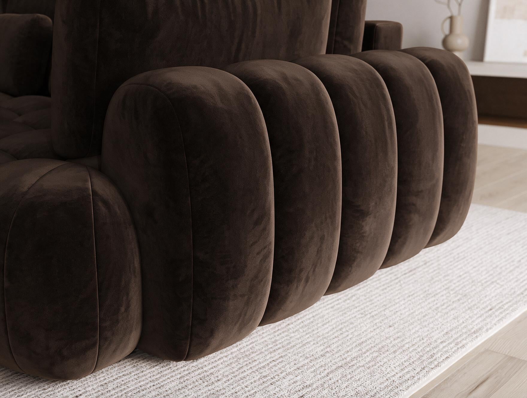 Canapé d'angle convertible design AUBER avec coffre de rangement - Velours marron foncé - vue 8