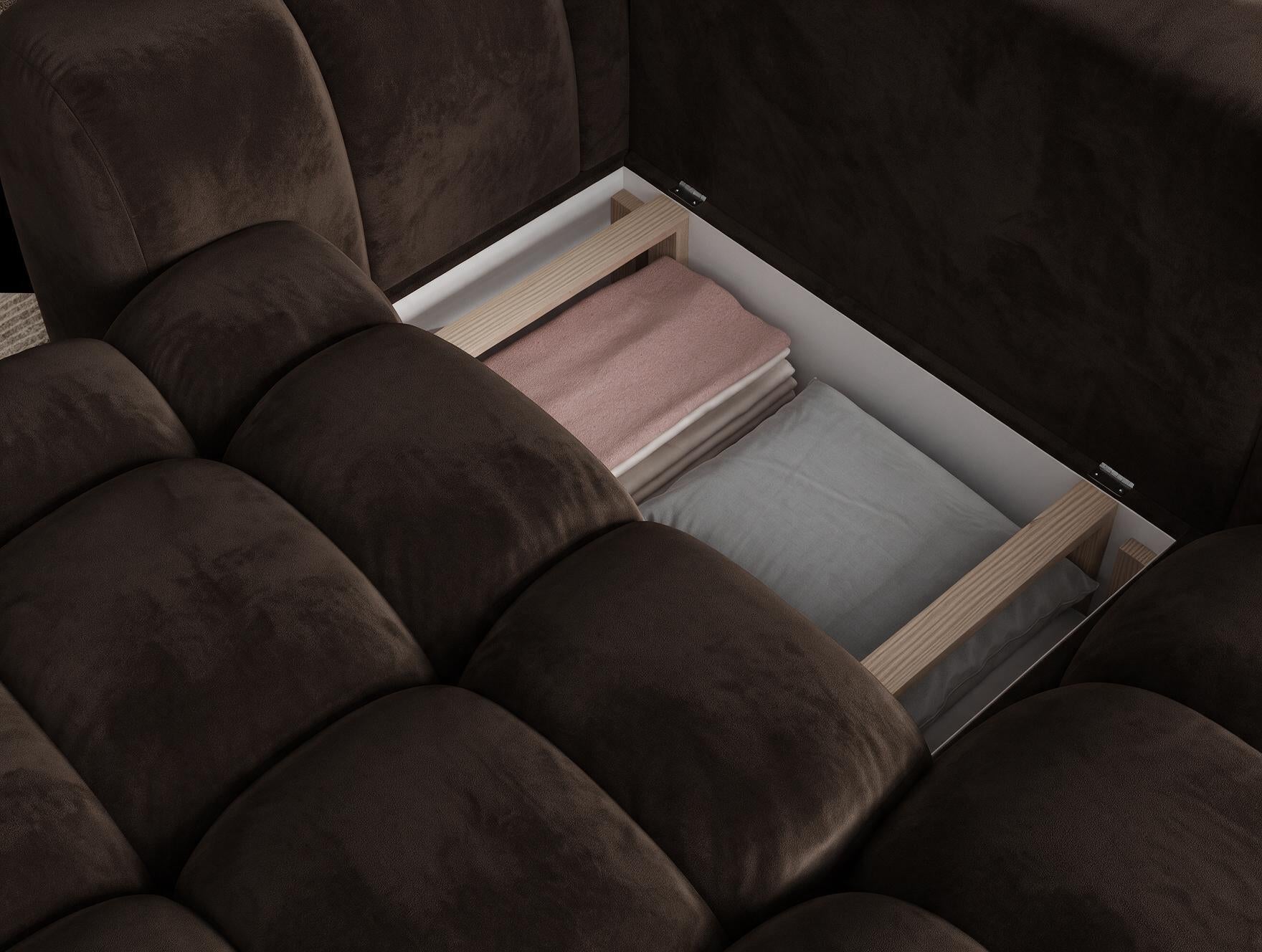 Canapé d'angle convertible design AUBER avec coffre de rangement - Velours marron foncé - vue 9