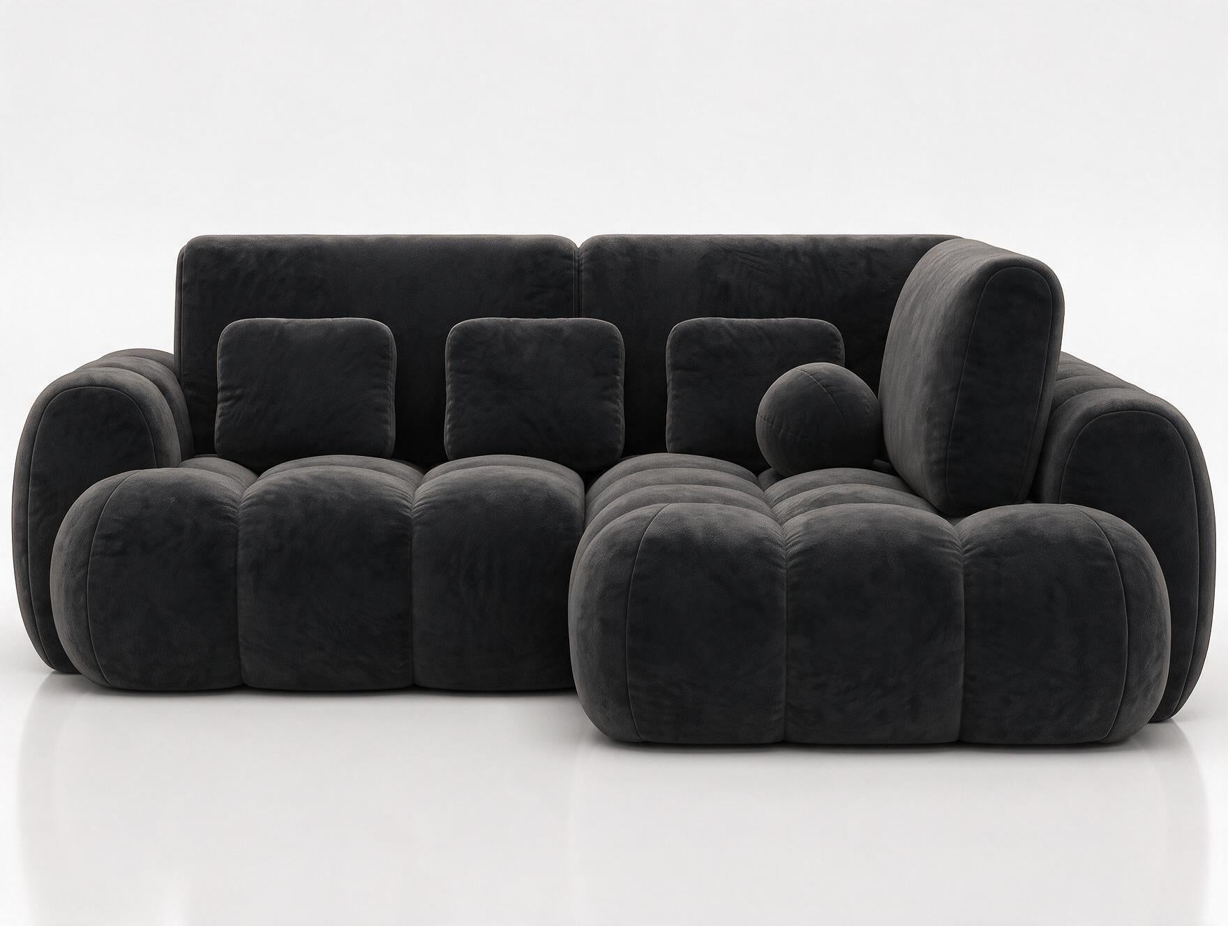 Canapé d'angle convertible design AUBER avec coffre de rangement - Velours noir - vue 1