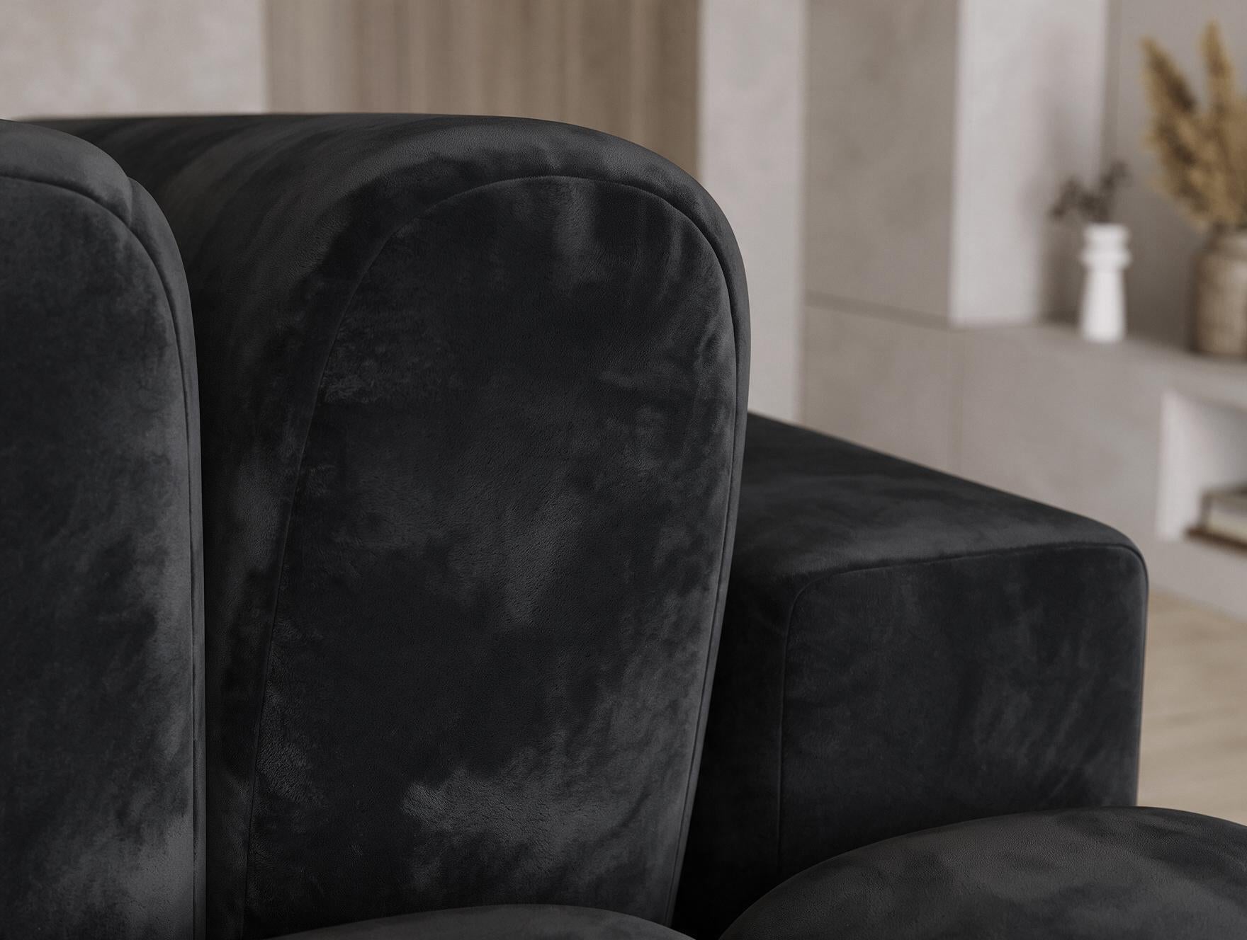 Canapé d'angle convertible design AUBER avec coffre de rangement - Velours noir - vue 13