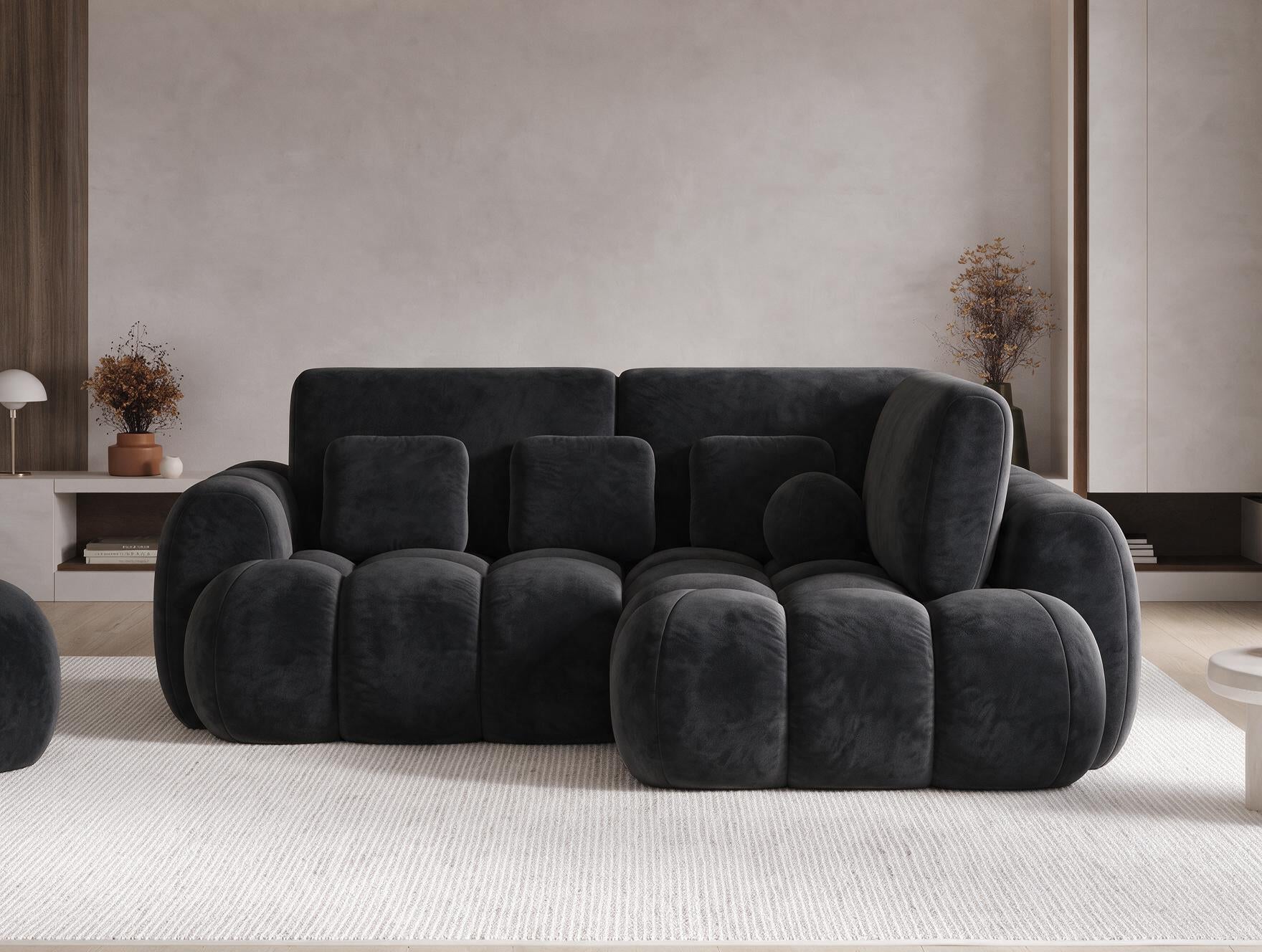 Canapé d'angle convertible design AUBER avec coffre de rangement - Velours noir - vue 3