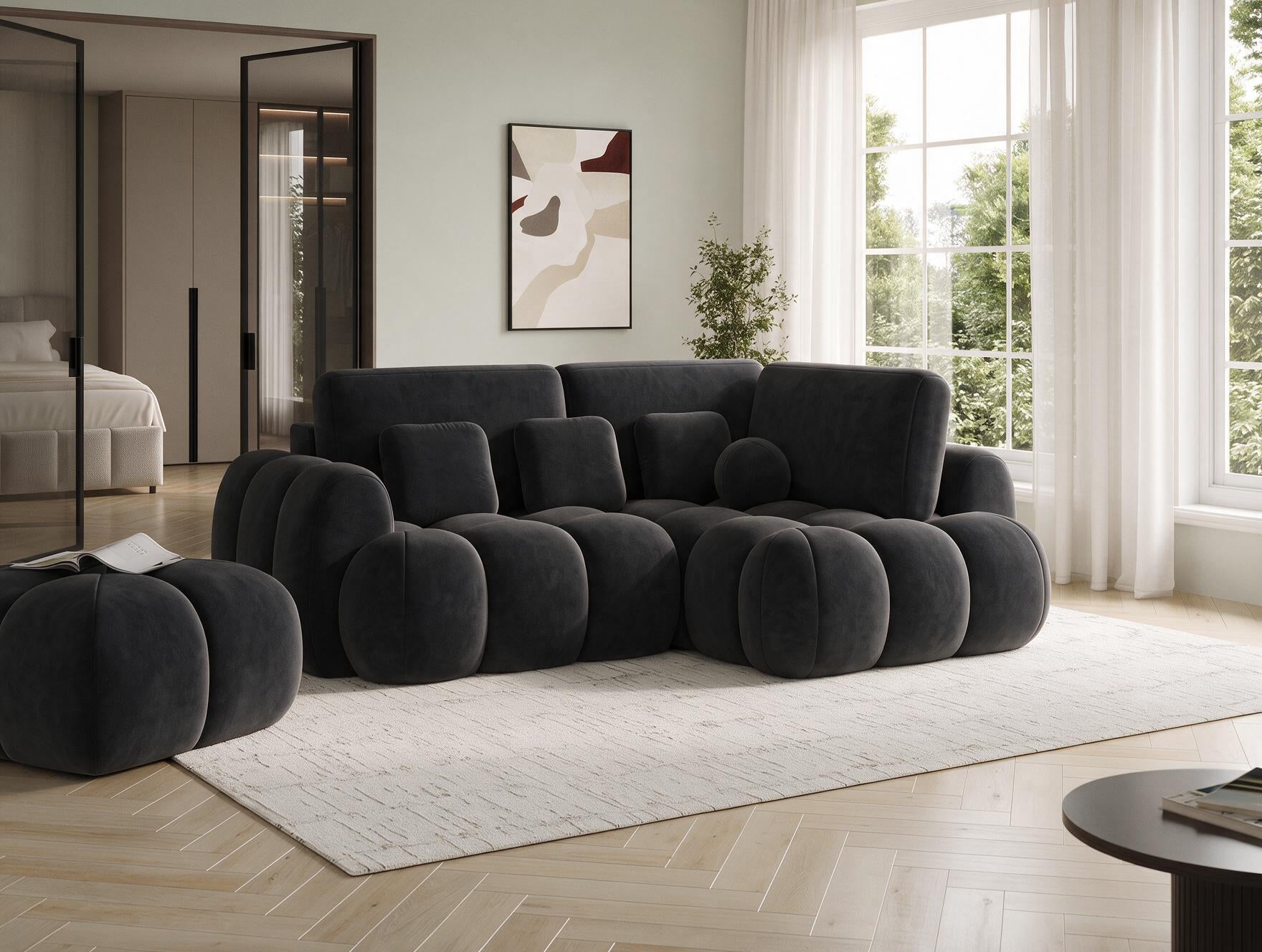 Canapé d'angle convertible design AUBER avec coffre de rangement - Velours noir - vue 5