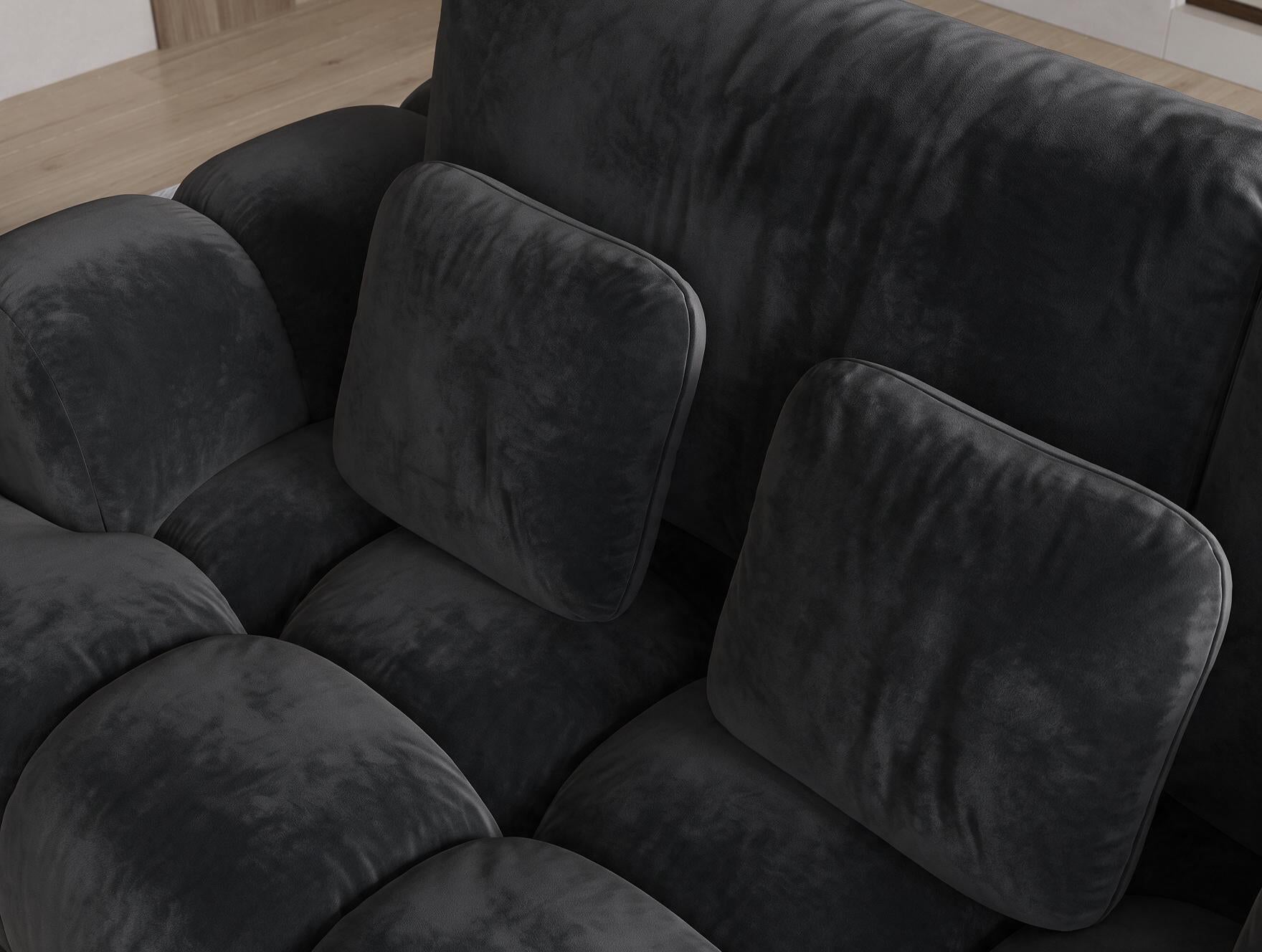 Canapé d'angle convertible design AUBER avec coffre de rangement - Velours noir - vue 7