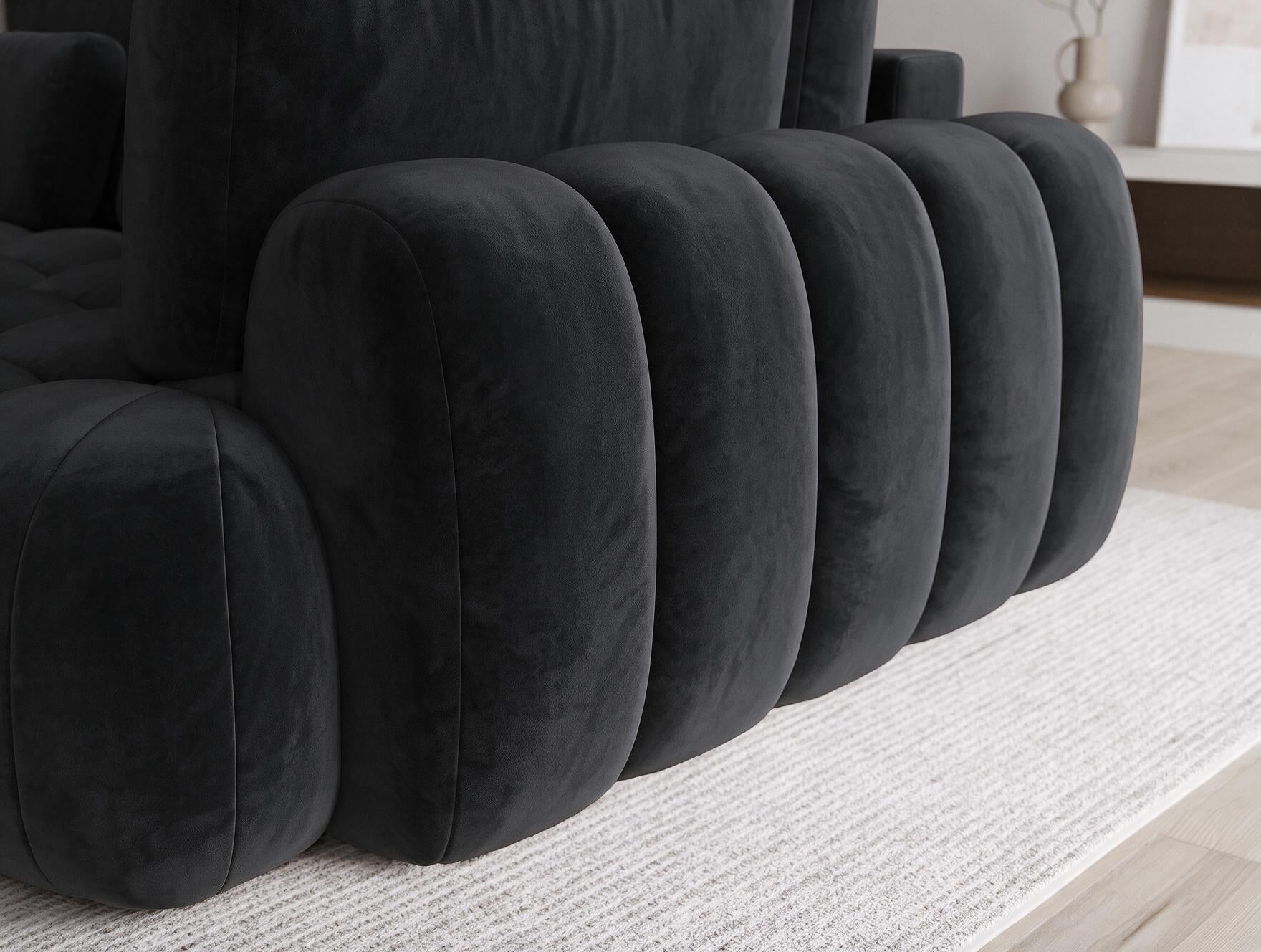 Canapé d'angle convertible design AUBER avec coffre de rangement - Velours noir - vue 8