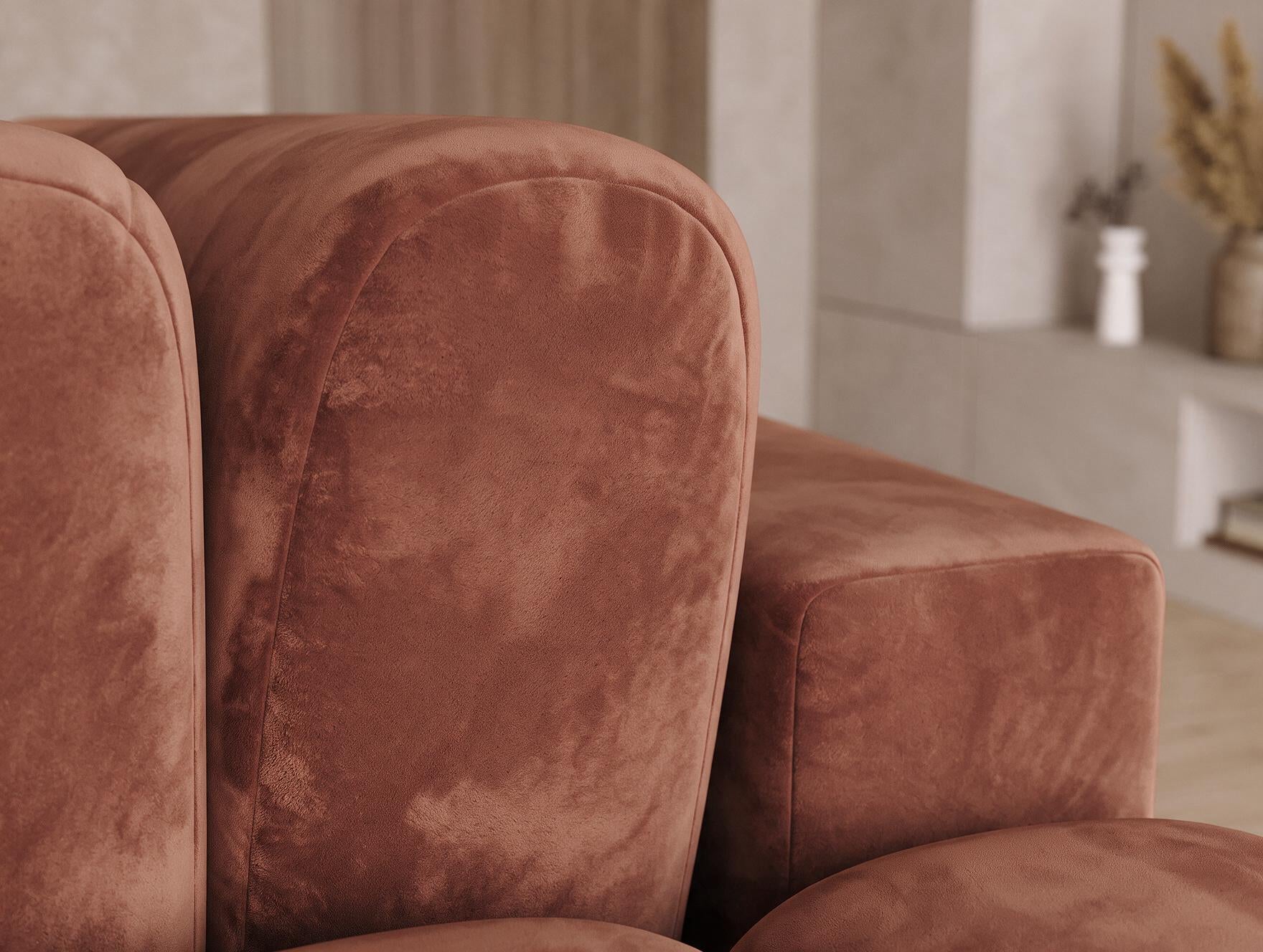 Canapé d'angle convertible design AUBER avec coffre de rangement - Velours terracotta - vue 13