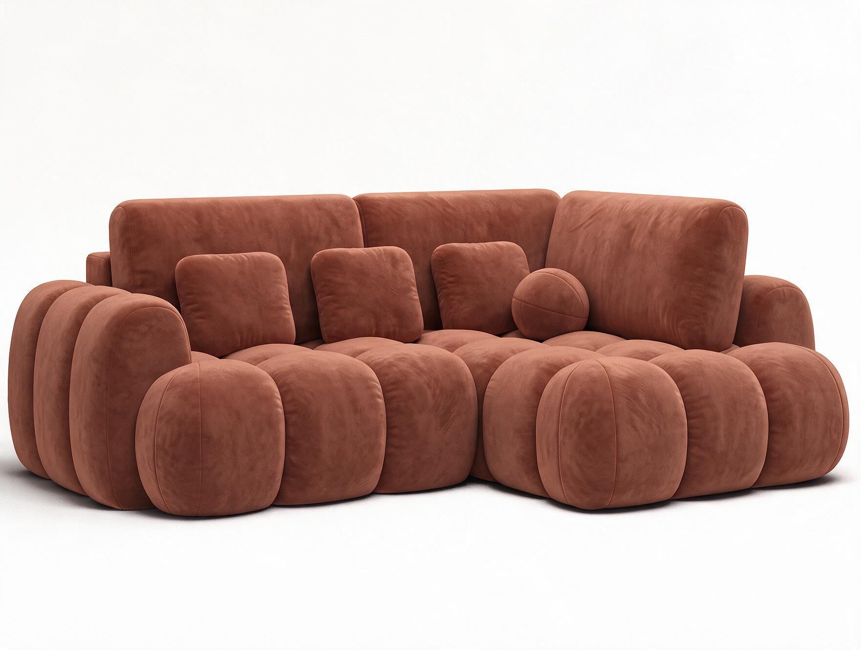 Canapé d'angle convertible design AUBER avec coffre de rangement - Velours terracotta - vue 4