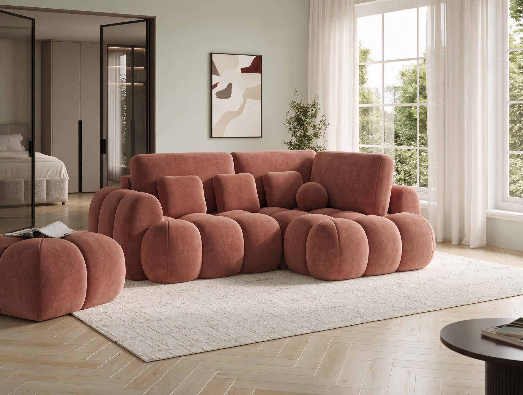 Canapé d'angle convertible design AUBER avec coffre de rangement - Velours terracotta - vue 5