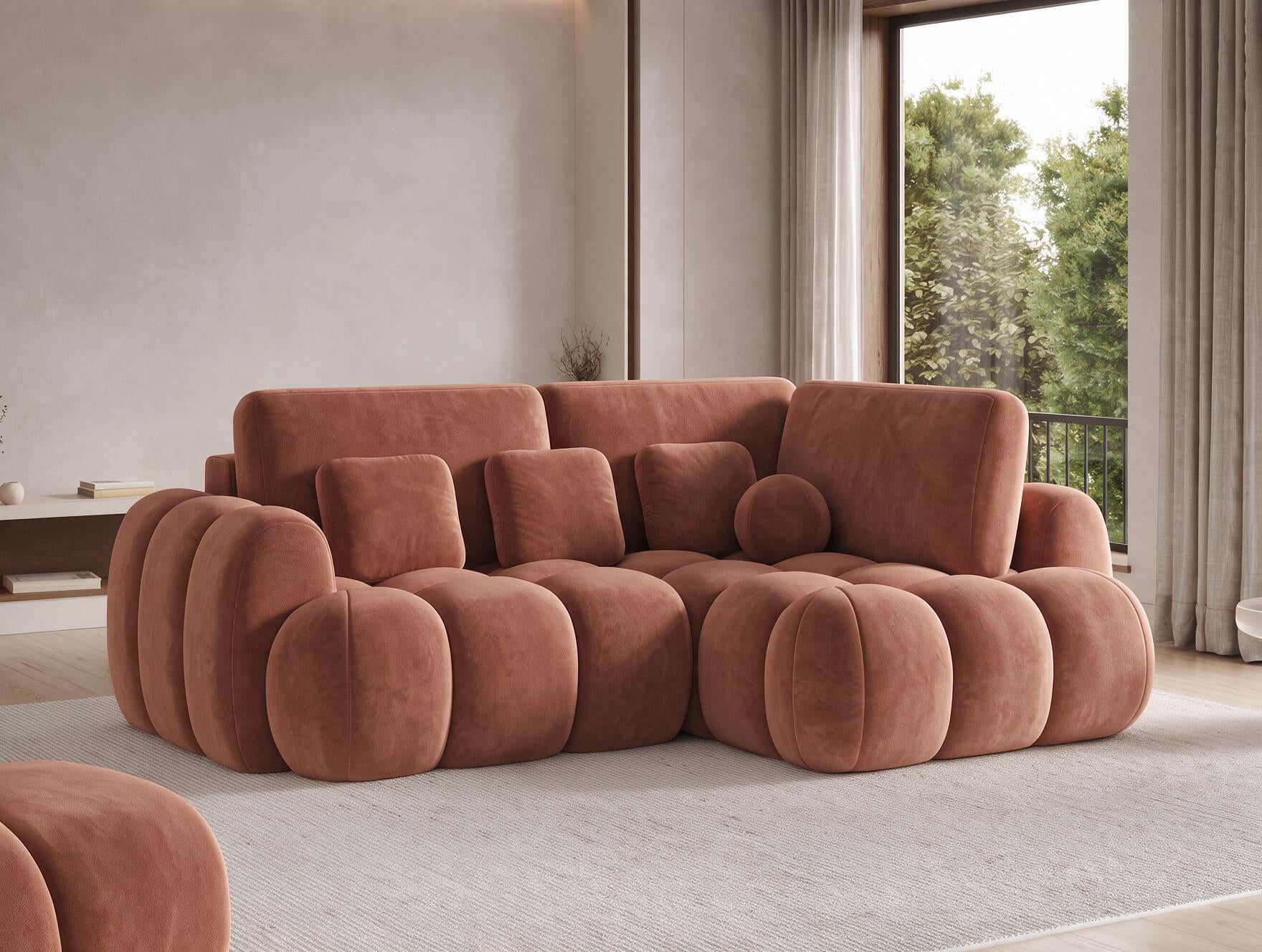 Canapé d'angle convertible design AUBER avec coffre de rangement - Velours terracotta - vue 6