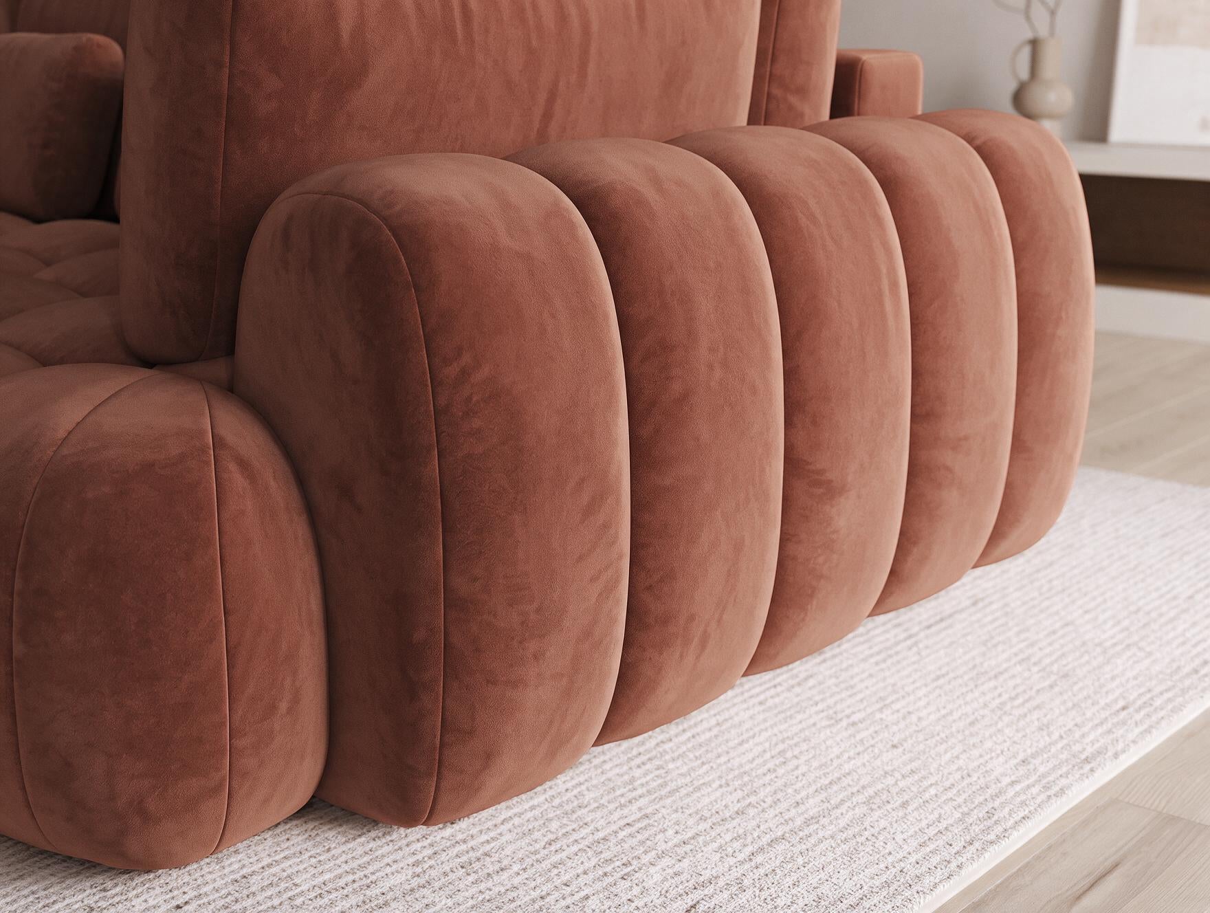 Canapé d'angle convertible design AUBER avec coffre de rangement - Velours terracotta - vue 8