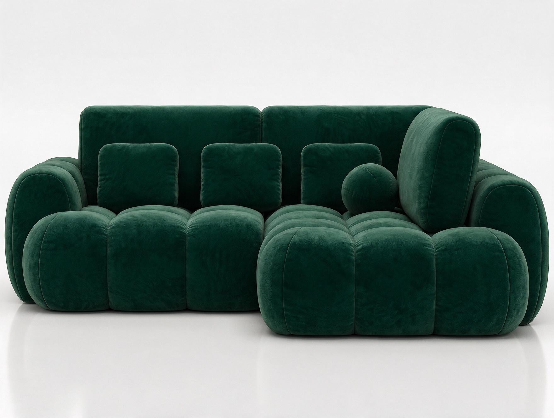 Canapé d'angle convertible design AUBER avec coffre de rangement - Velours vert sapin - vue 1