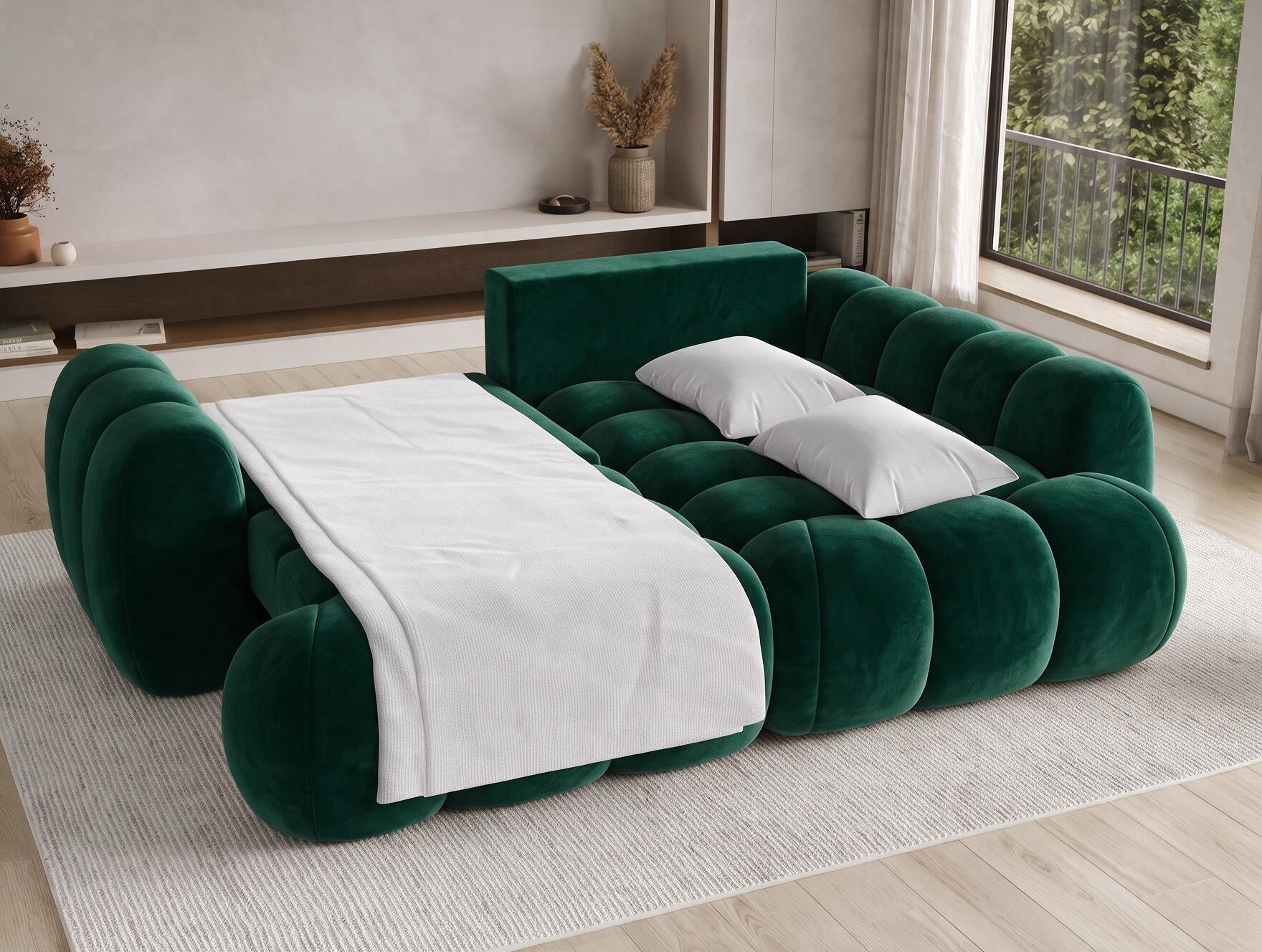 Canapé d'angle convertible design AUBER avec coffre de rangement - Velours vert sapin - vue 2