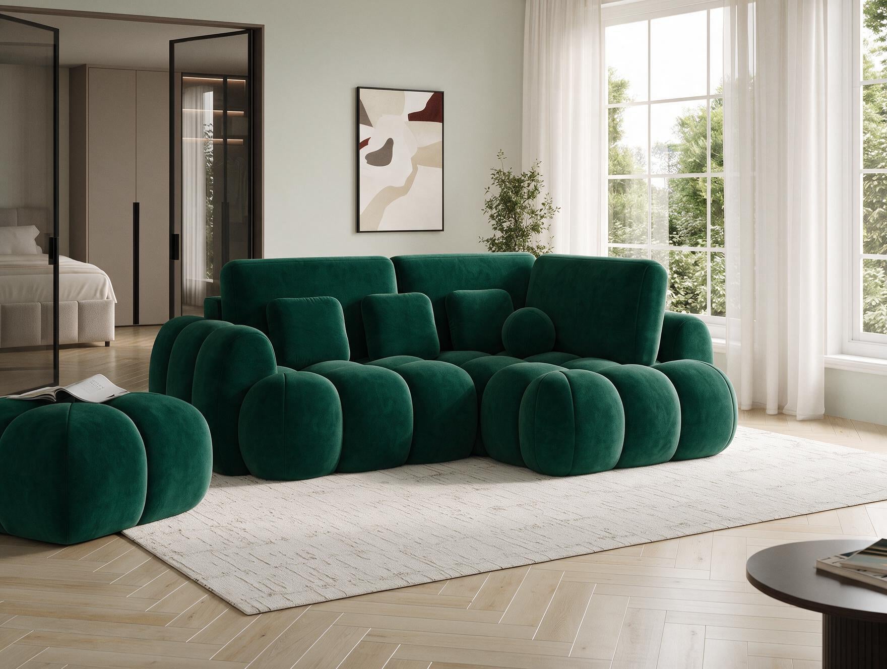 Canapé d'angle convertible design AUBER avec coffre de rangement - Velours vert sapin - vue 5