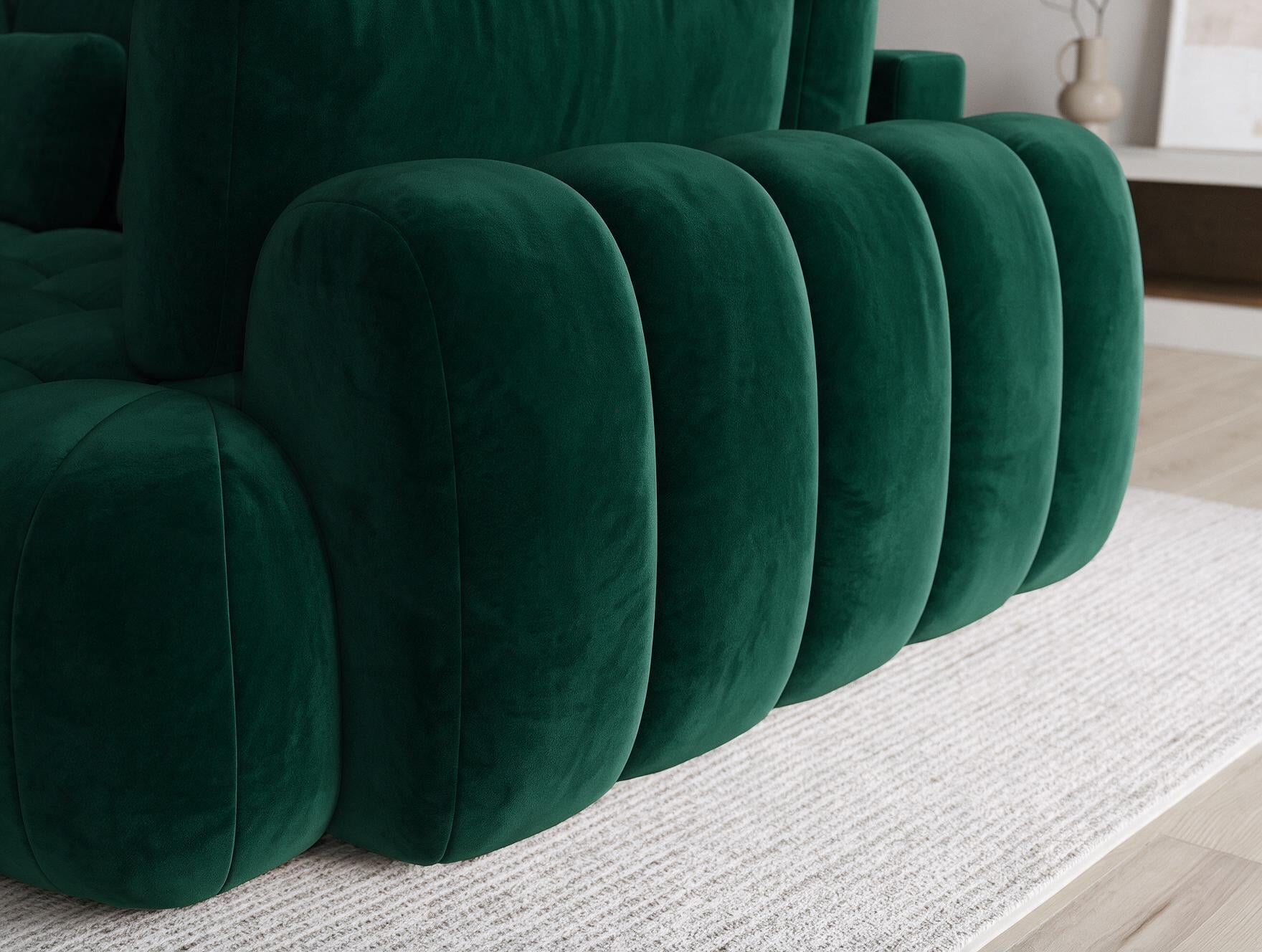 Canapé d'angle convertible design AUBER avec coffre de rangement - Velours vert sapin - vue 8