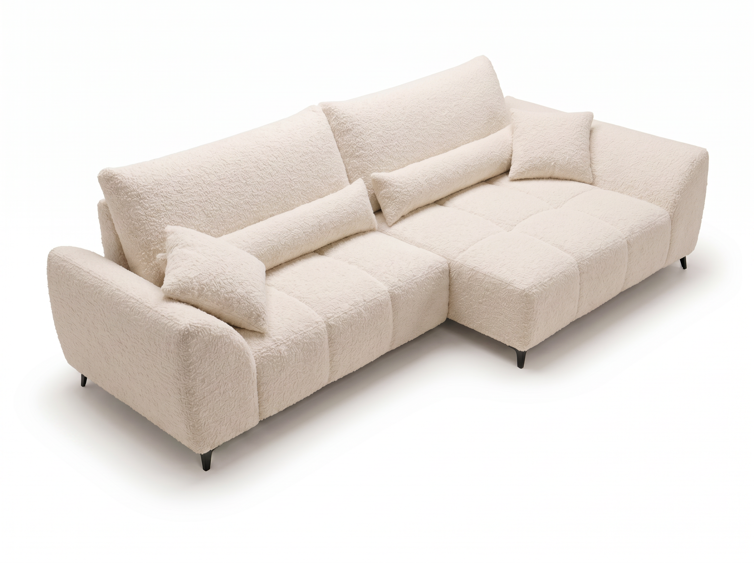 Canapé d'angle convertible BATIGNOLLES bouclé beige avec coffre de rangement - vue 3