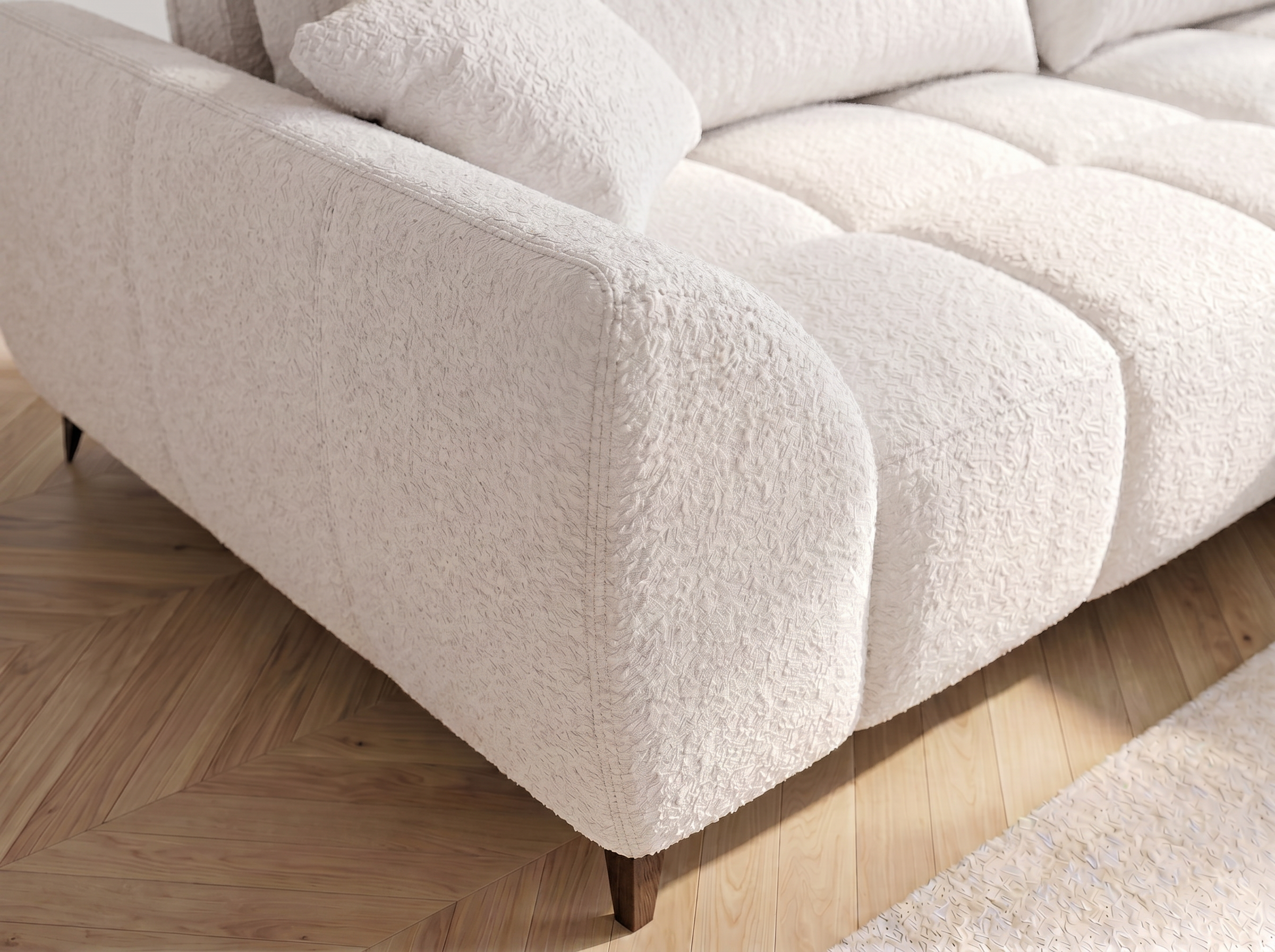 Canapé d'angle convertible BATIGNOLLES bouclé blanc avec coffre de rangement - vue 10