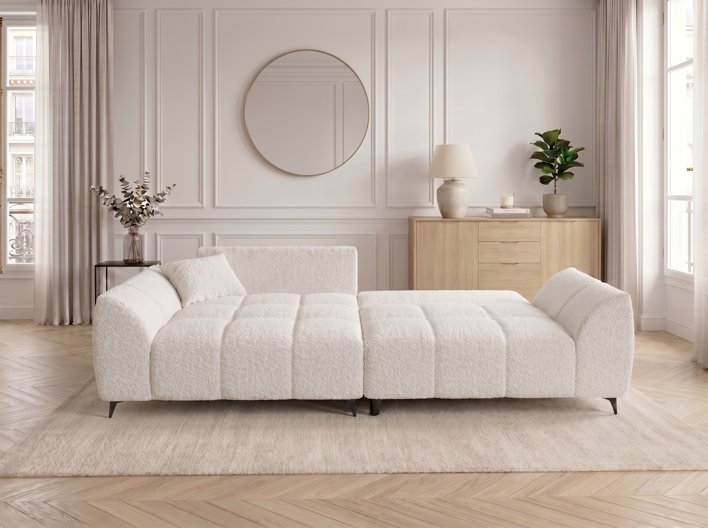 Canapé d'angle convertible BATIGNOLLES bouclé blanc avec coffre de rangement - vue 5