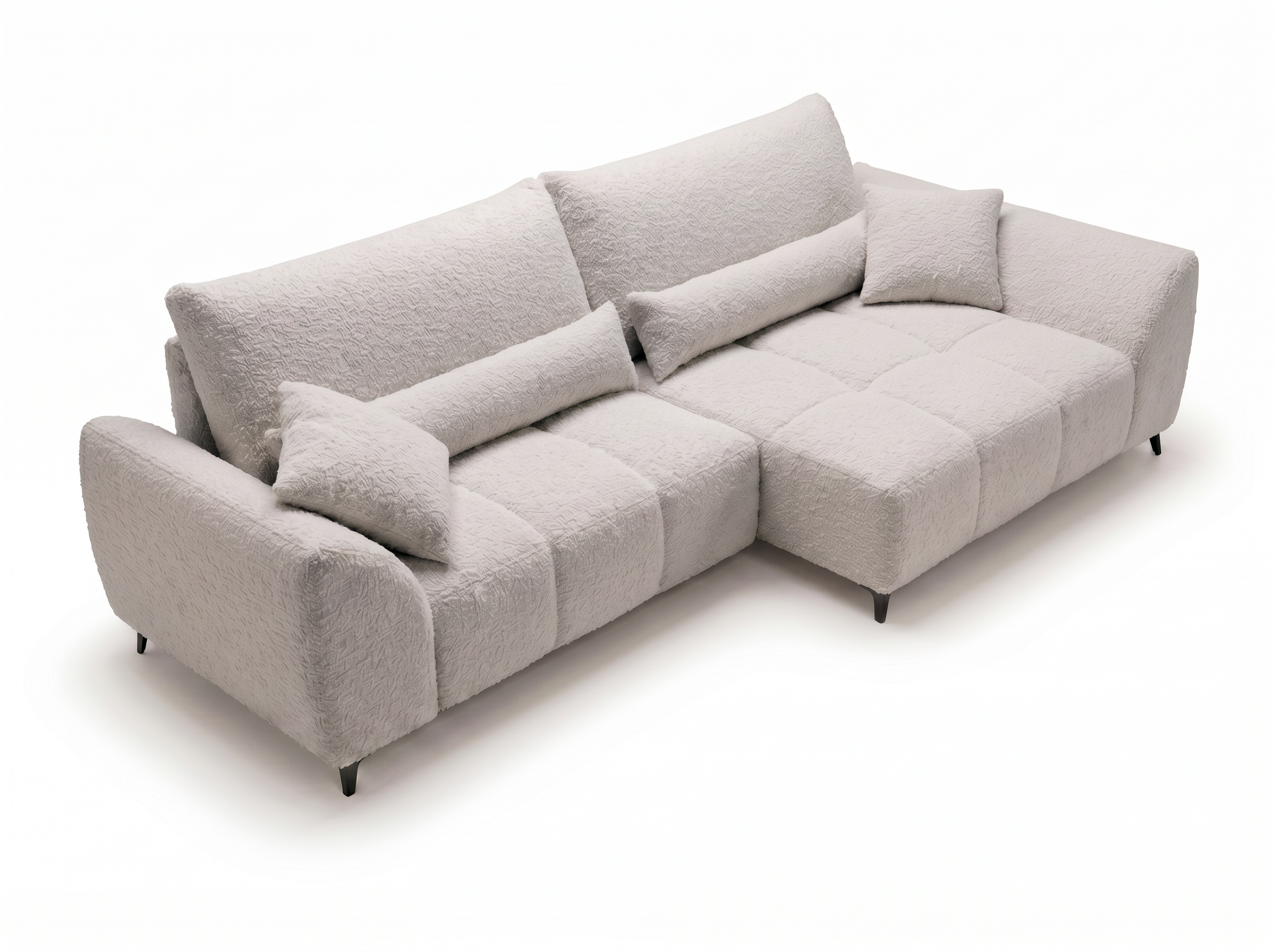Canapé d'angle convertible BATIGNOLLES bouclé gris clair avec coffre de rangement - vue 9