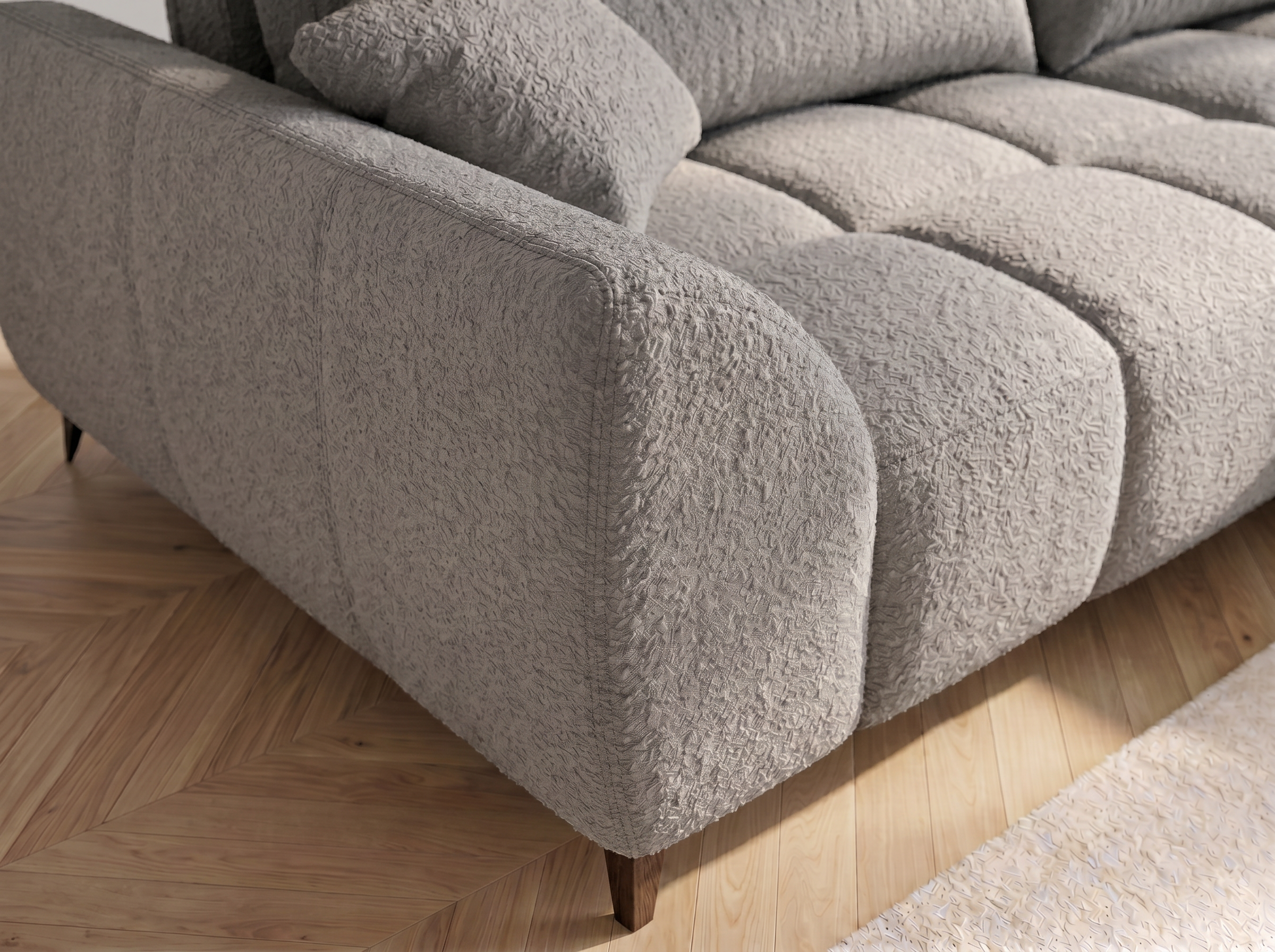 Canapé d'angle convertible BATIGNOLLES bouclé gris foncé avec coffre de rangement - vue 3
