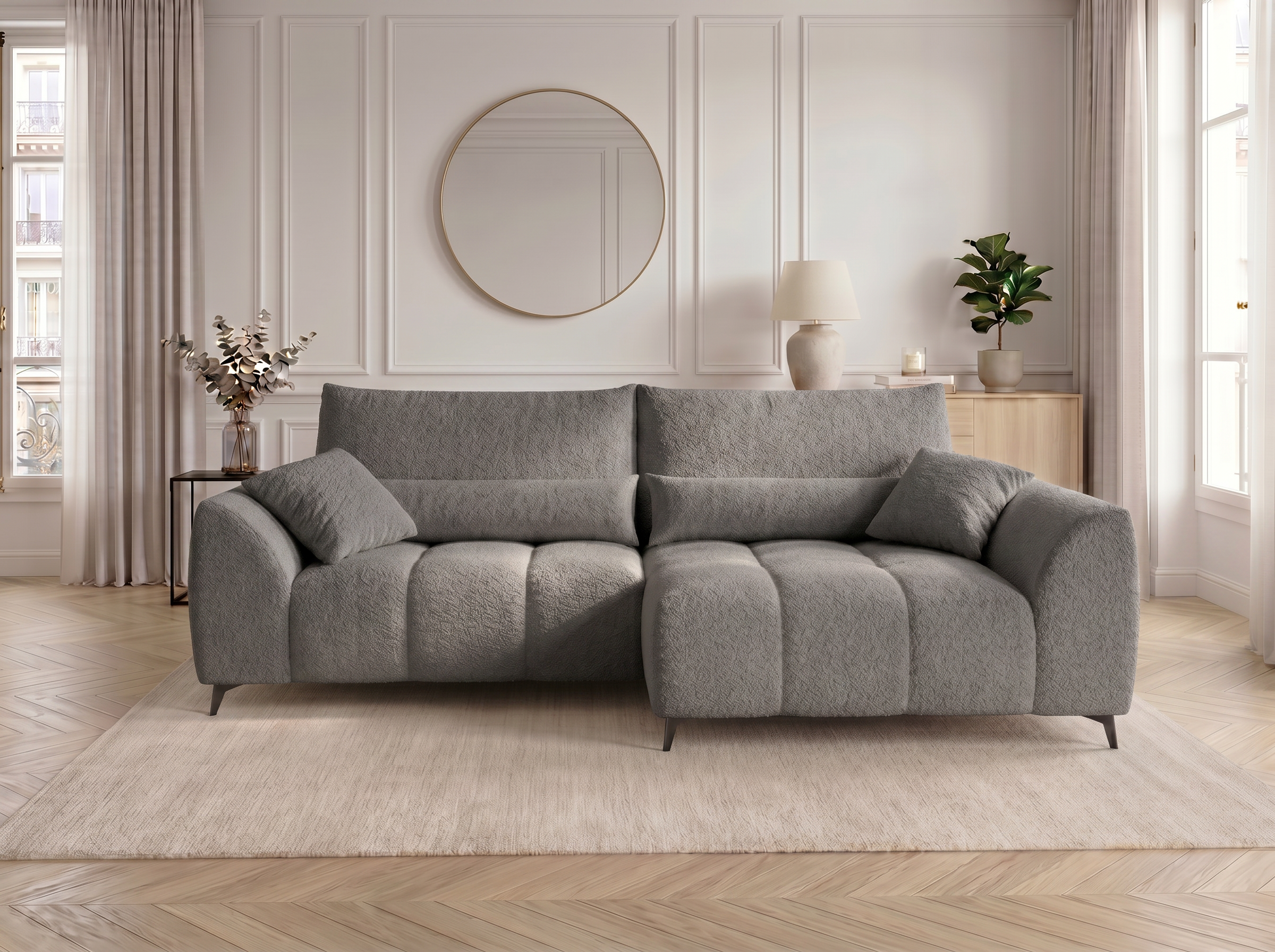 Canapé d'angle convertible BATIGNOLLES bouclé gris foncé avec coffre de rangement - vue 8
