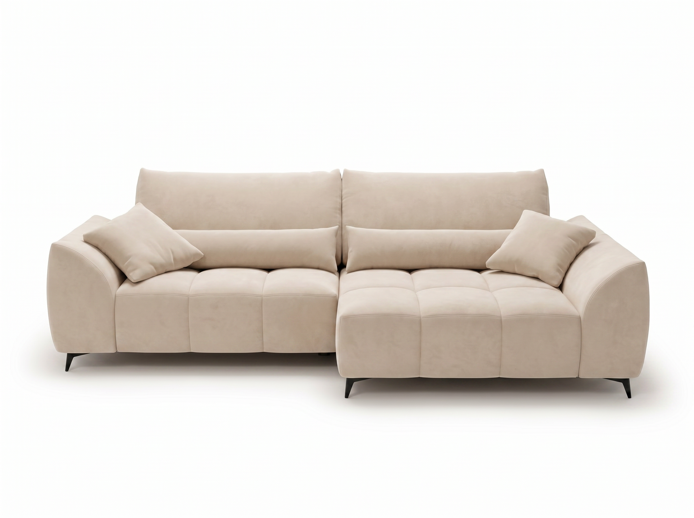 Canapé d'angle convertible BATIGNOLLES velours beige avec coffre de rangement - vue 11