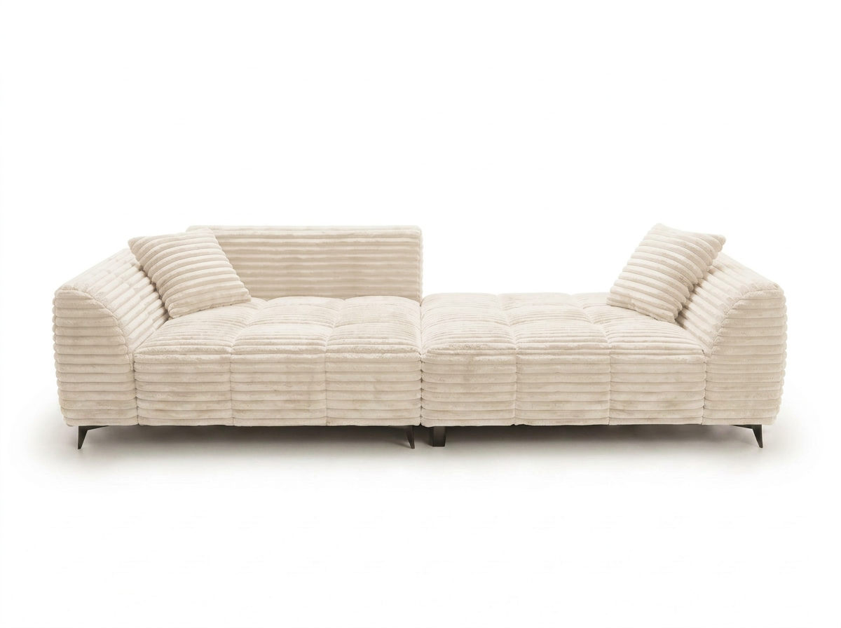 Canapé d'angle convertible BATIGNOLLES velours côtelé beige avec coffre de rangement - vue 5