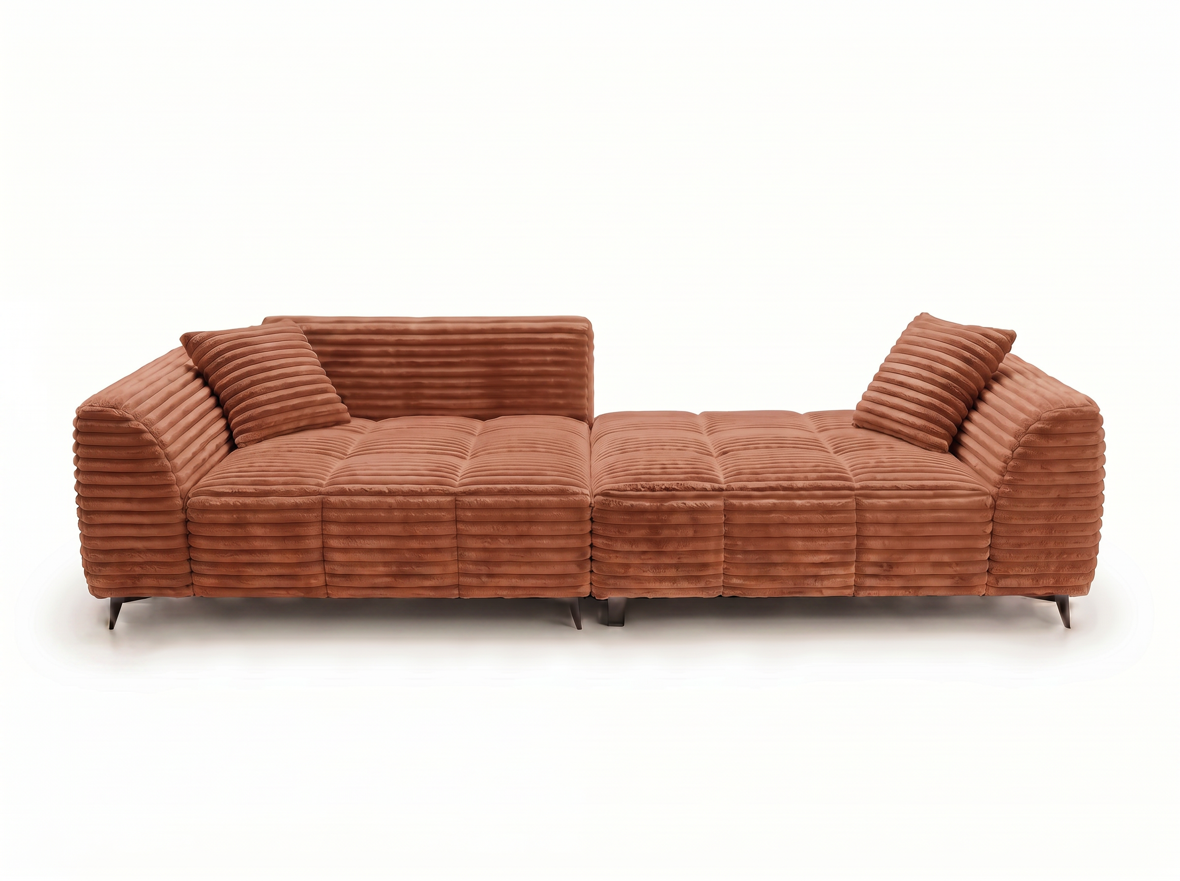 Canapé d'angle convertible BATIGNOLLES velours côtelé terracotta avec coffre de rangement - vue 7