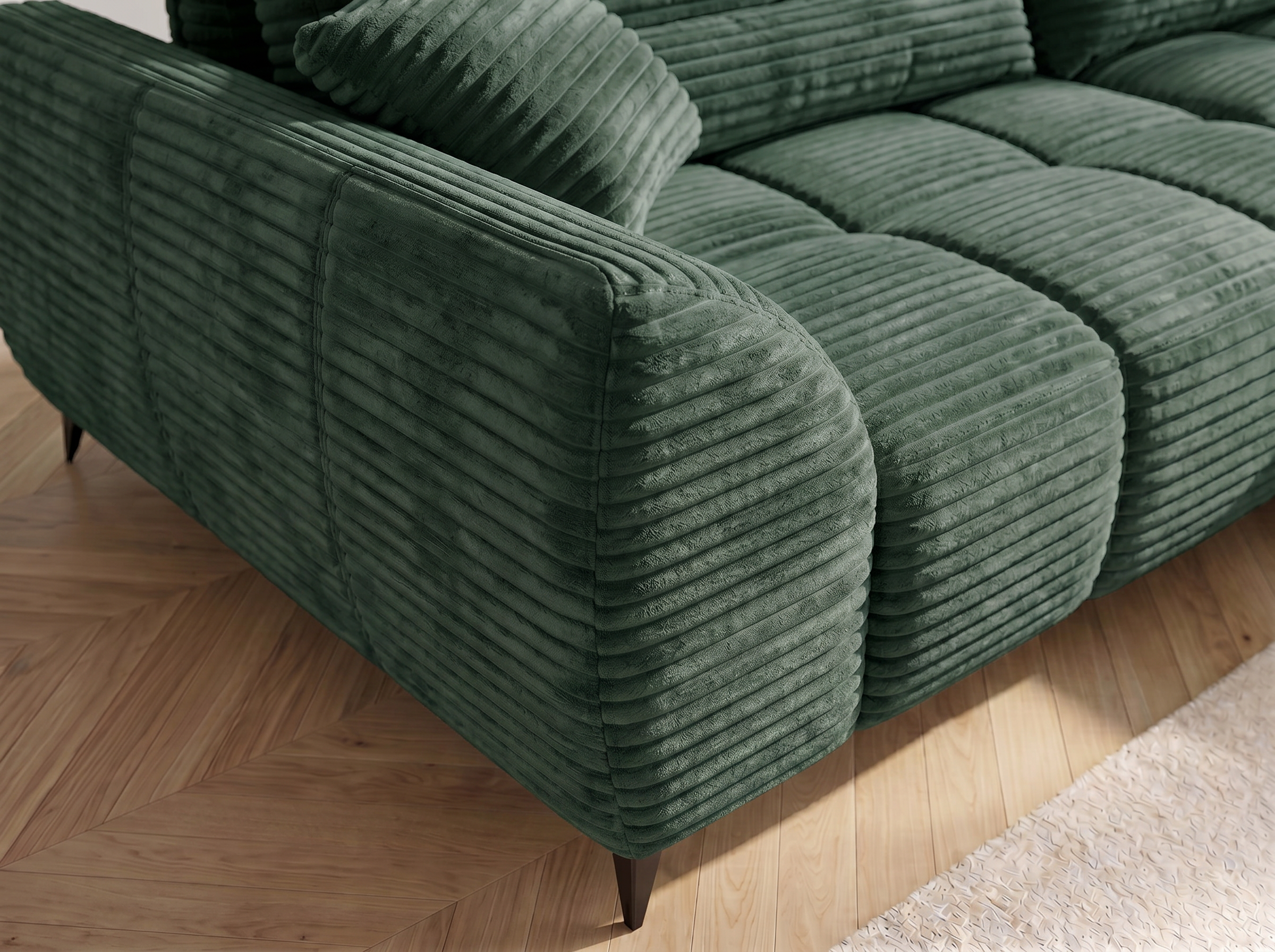 Canapé d'angle convertible BATIGNOLLES velours côtelé vert avec coffre de rangement - vue 7