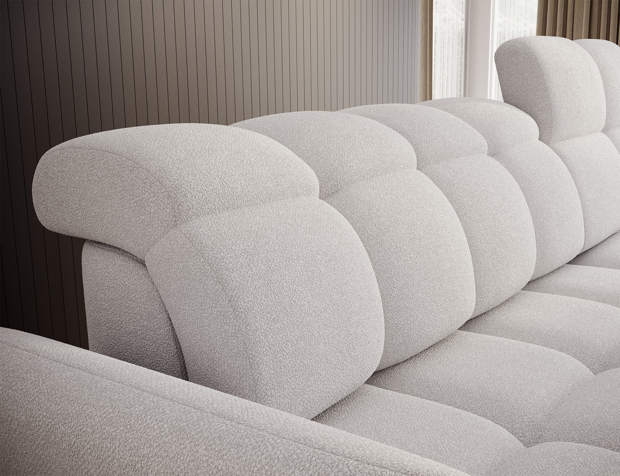 Canapé d'angle convertible électrique design DROUOT avec coffre de rangement - Boucle blanc cassé - vue 10