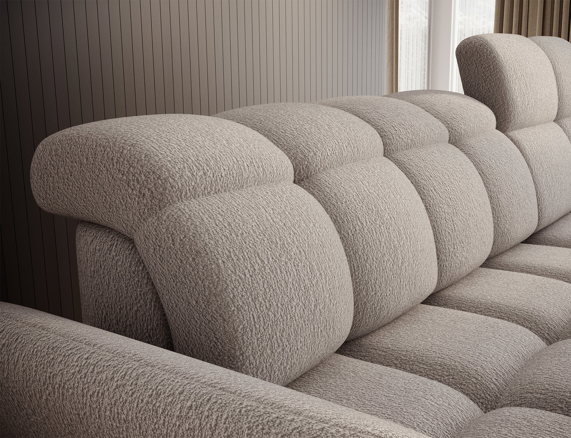 Canapé d'angle convertible design DROUOT avec coffre de rangement - Bouclette chinée beige - vue 10